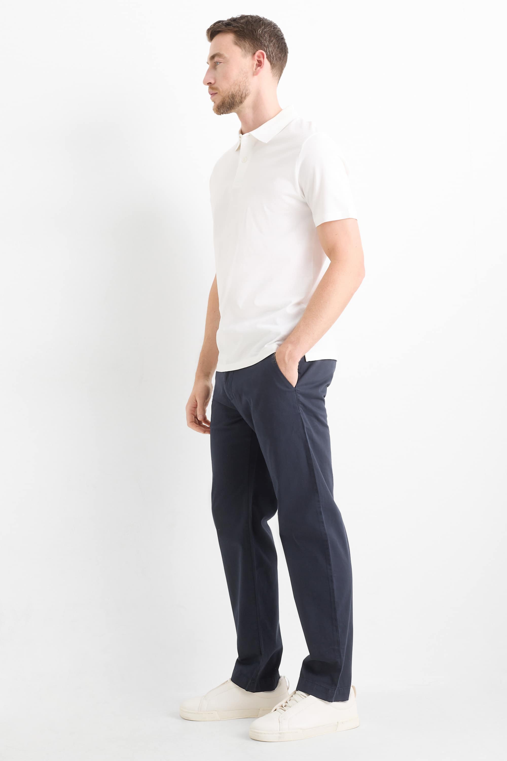 Chinos with belt dark blue