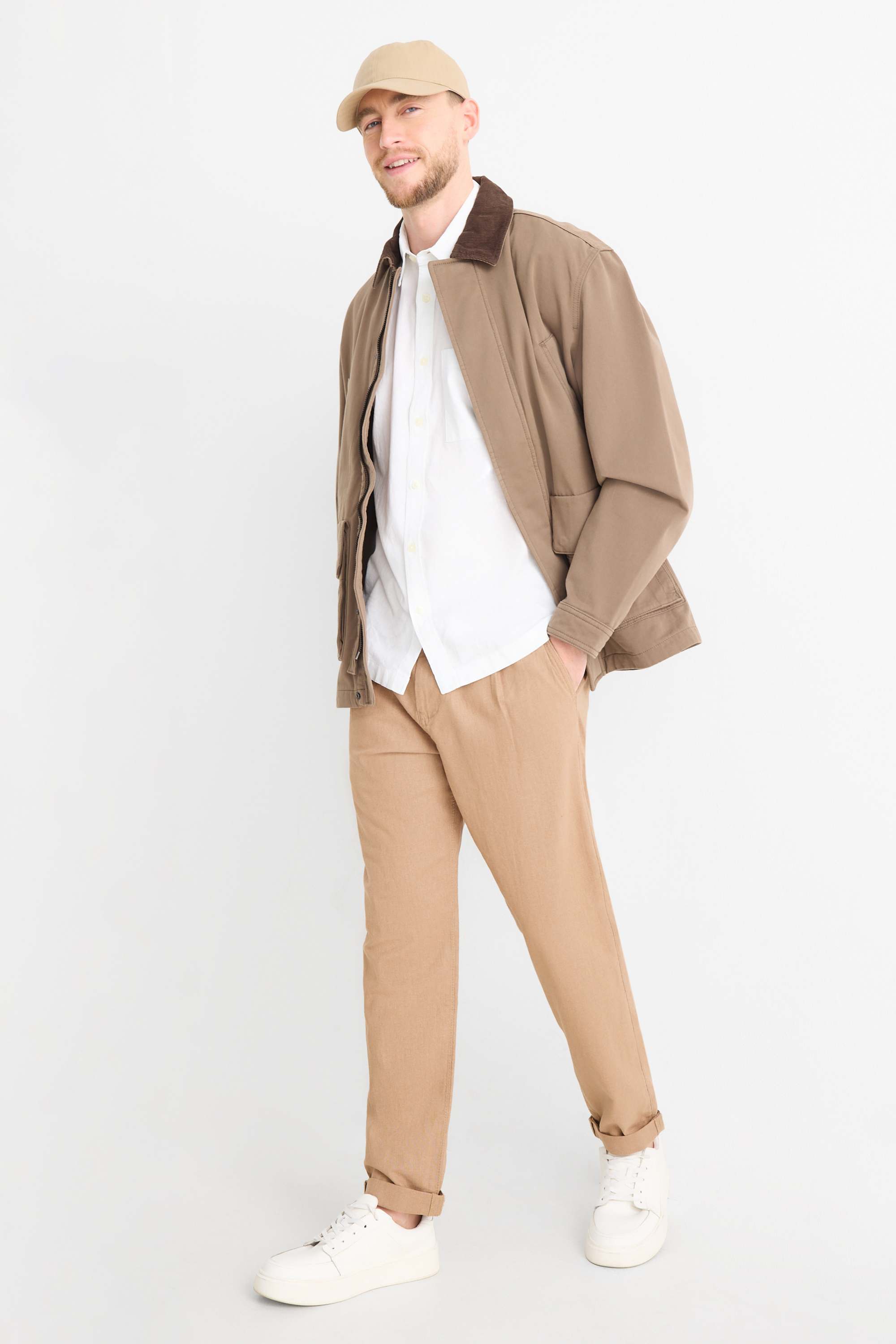Chinos - tapered fit - linen blend beige