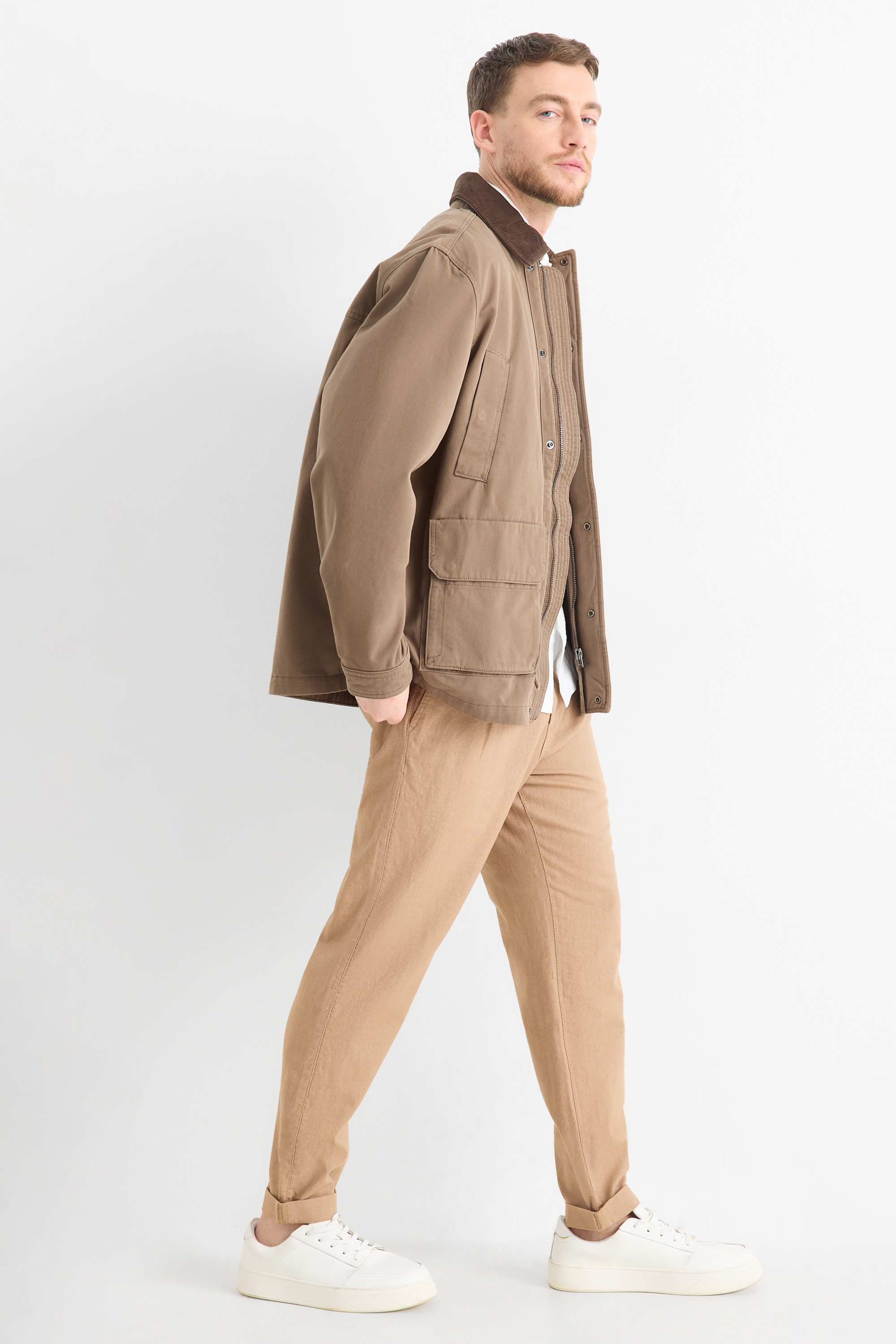 Chinos - tapered fit - linen blend beige