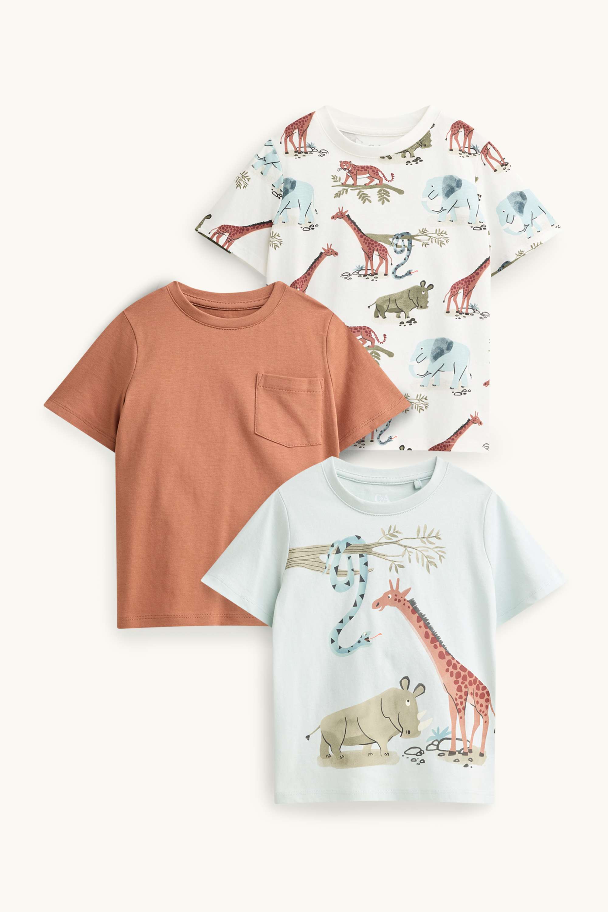 Multipack of 3 - wild animals - short sleeve T-shirt brown