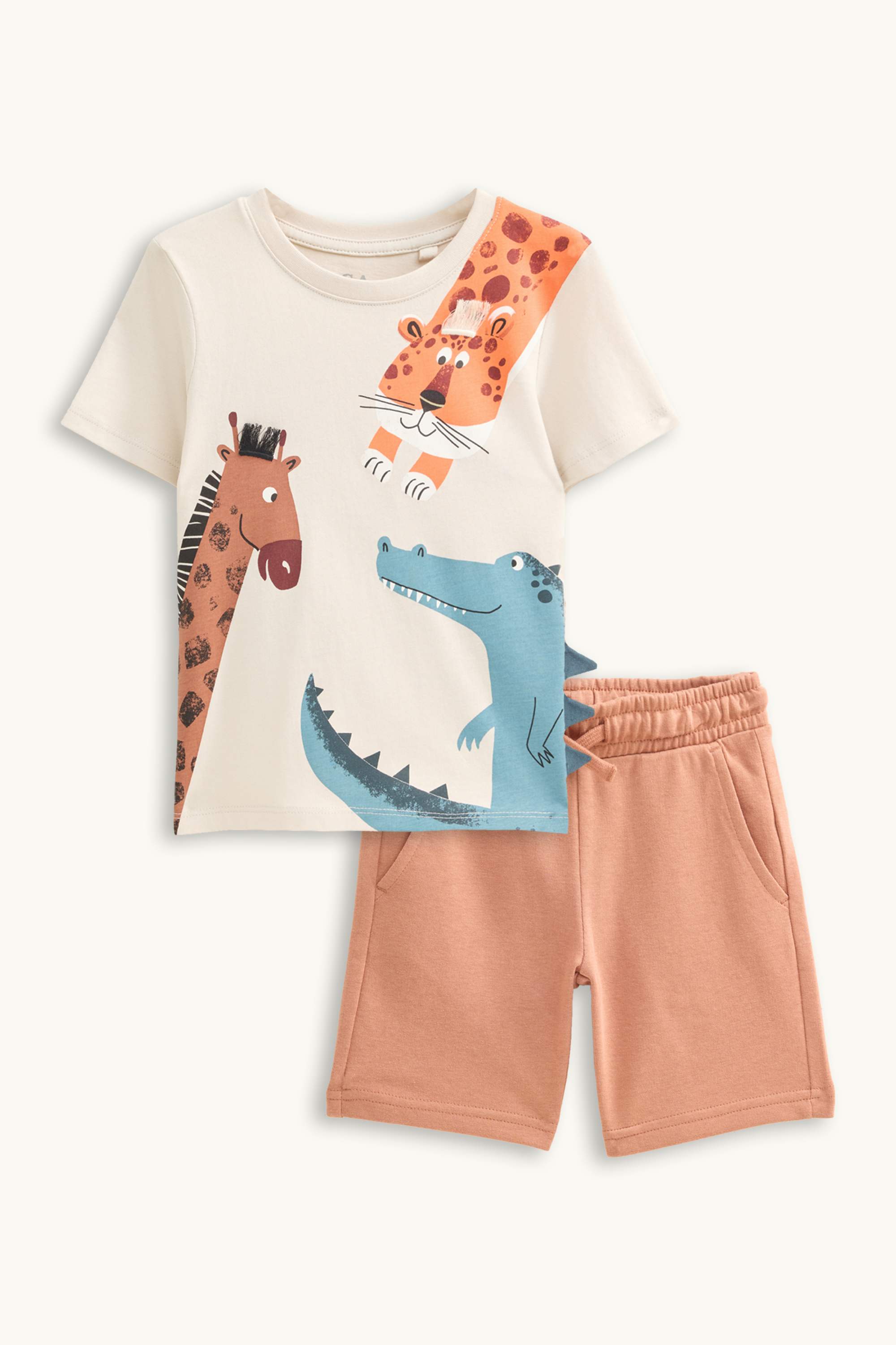 Safari - set - short sleeve T-shirt and shorts - 2 piece orange / beige