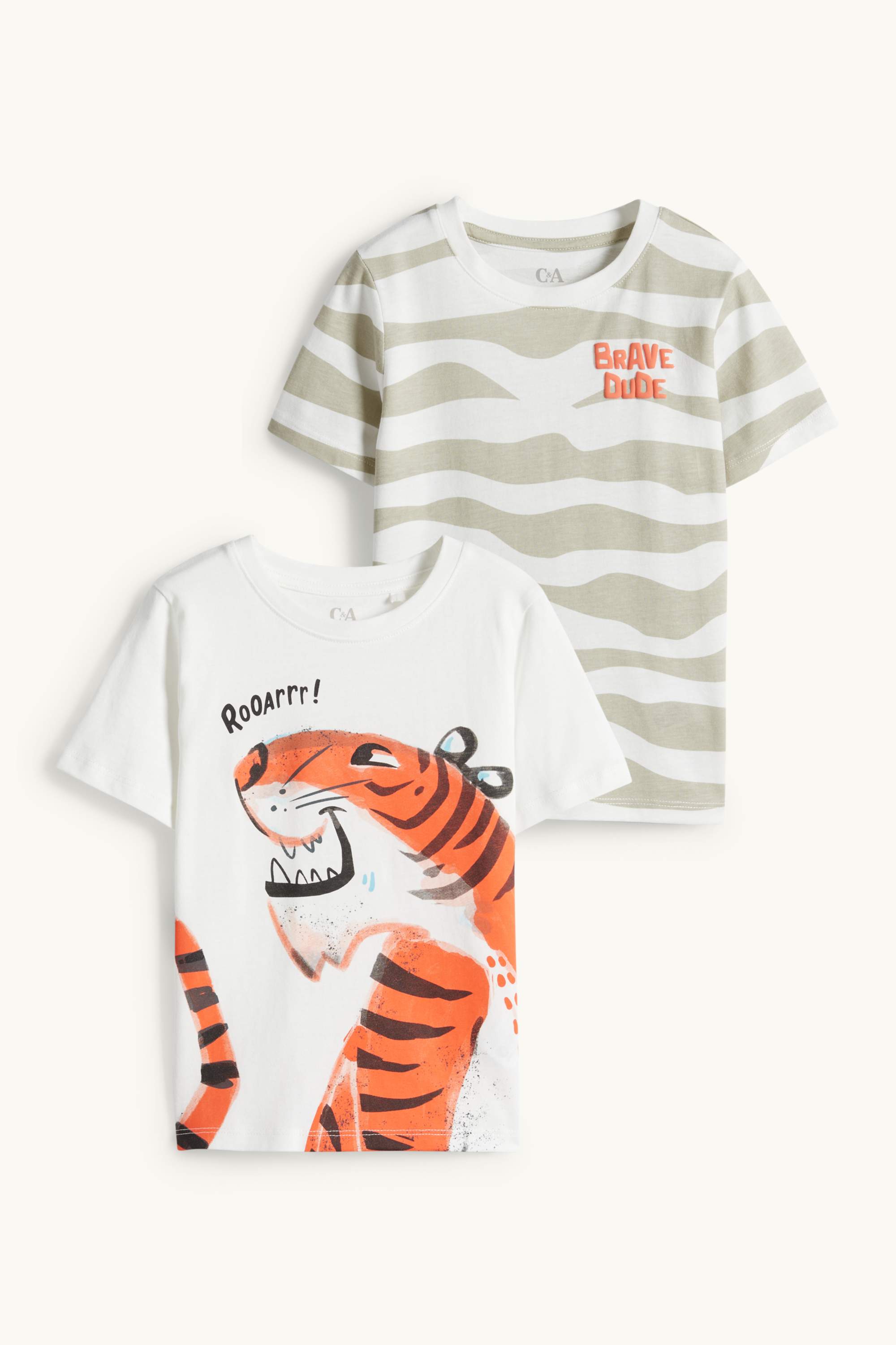Multipack of 2 - tiger - short sleeve T-shirt white / beige
