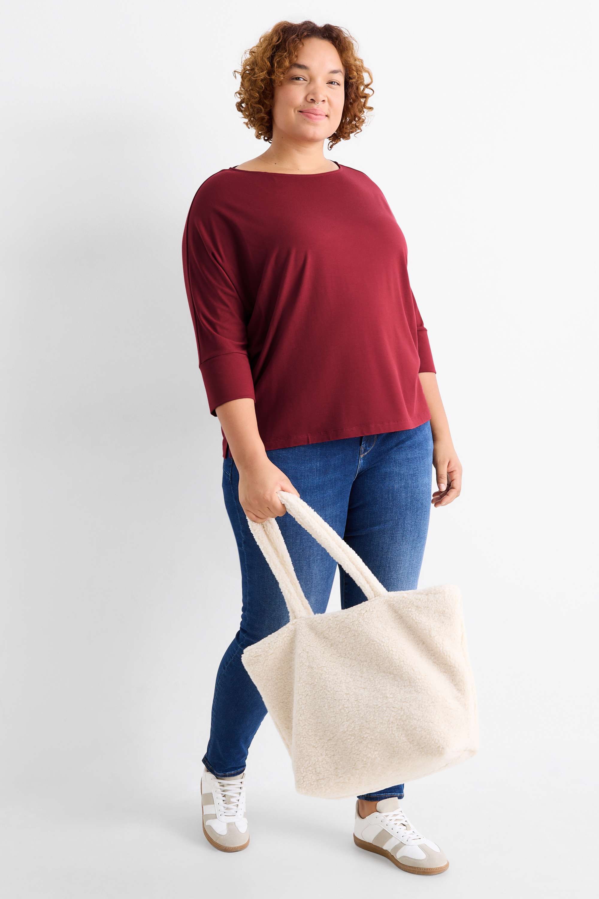 Long sleeve top - regular fit dark red