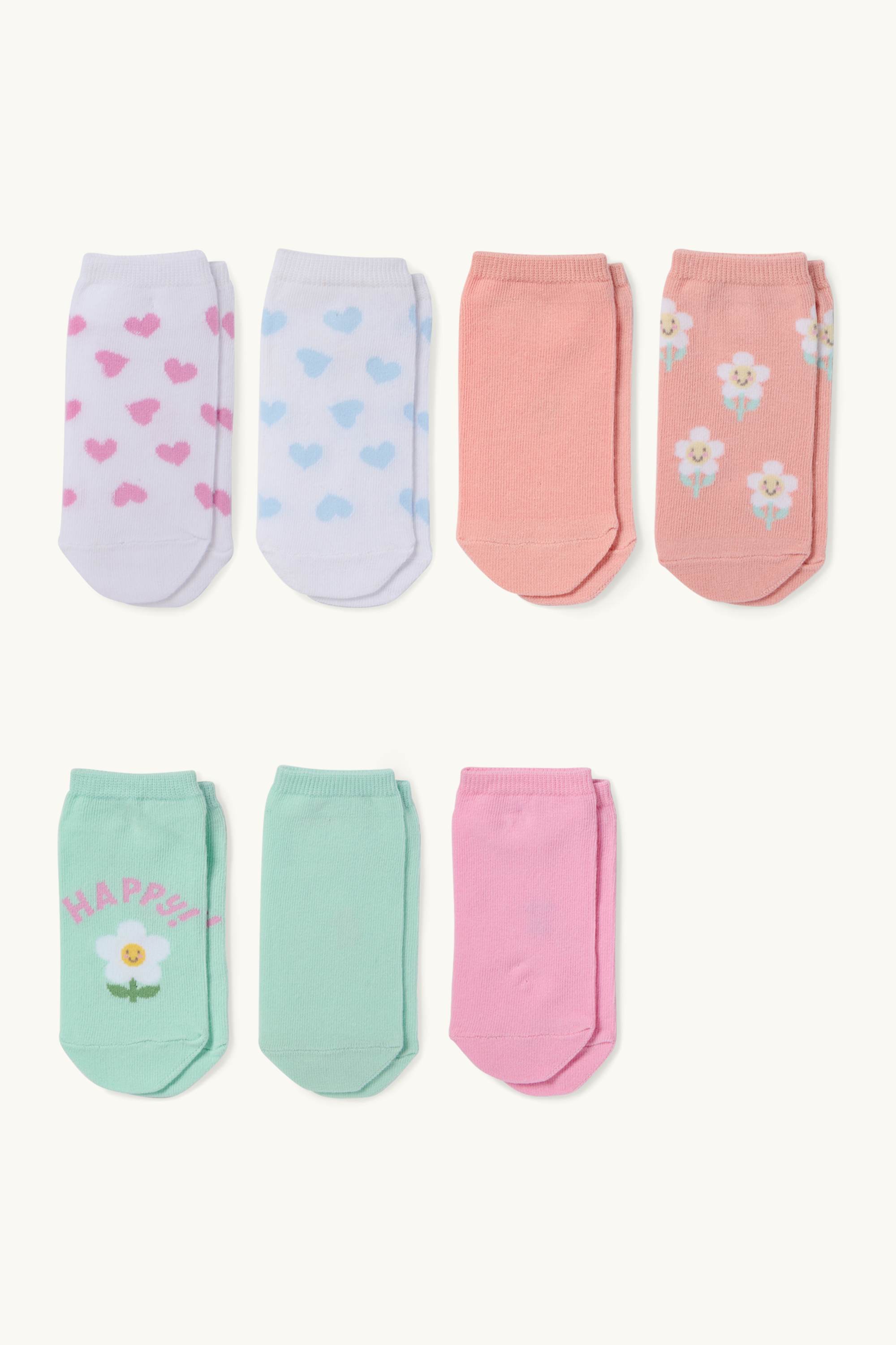 Multipack of 7 - flower and heart - trainer socks with motif multicoloured