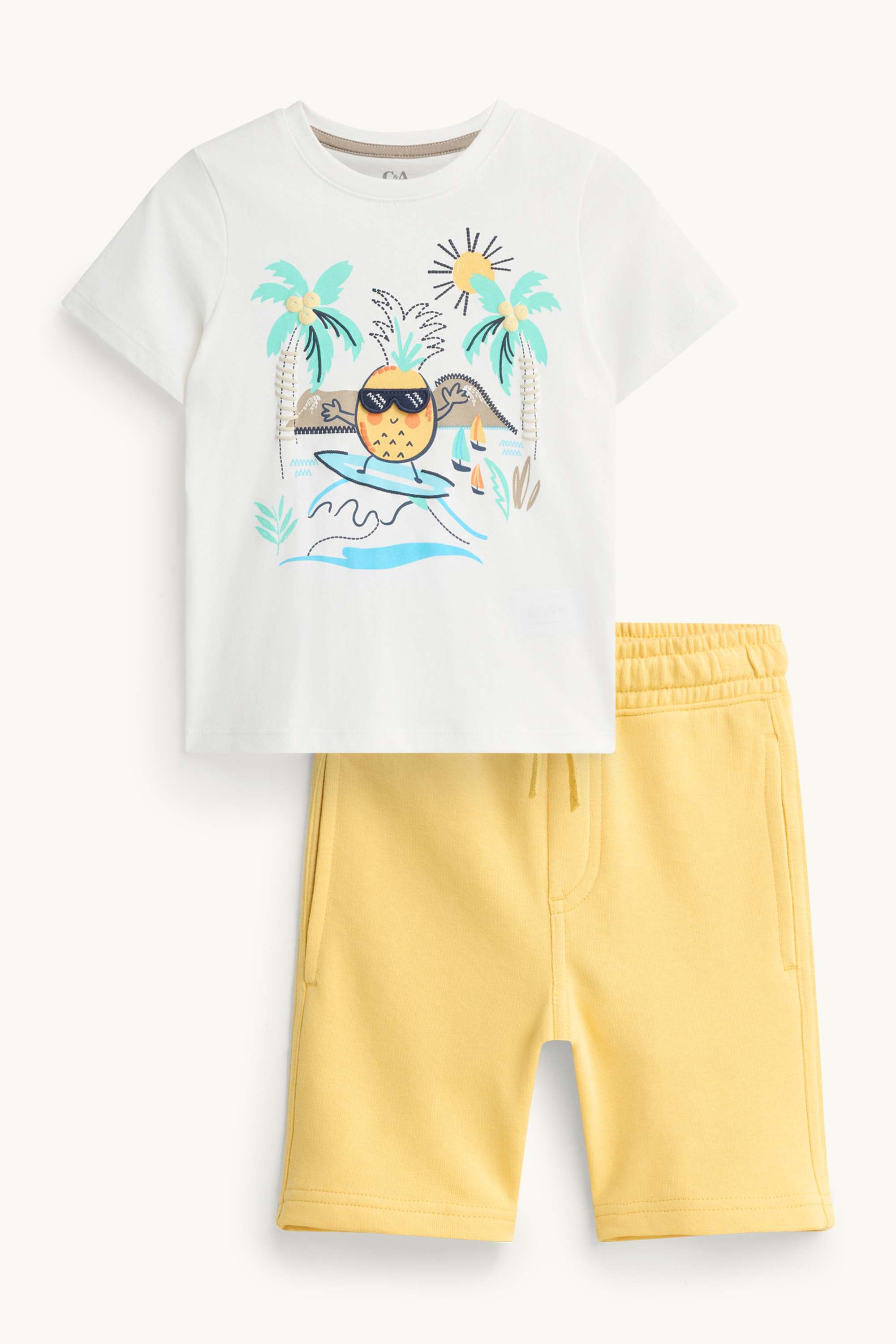 Pineapple and palm - set - short sleeve T-shirt and shorts - 2 piece white