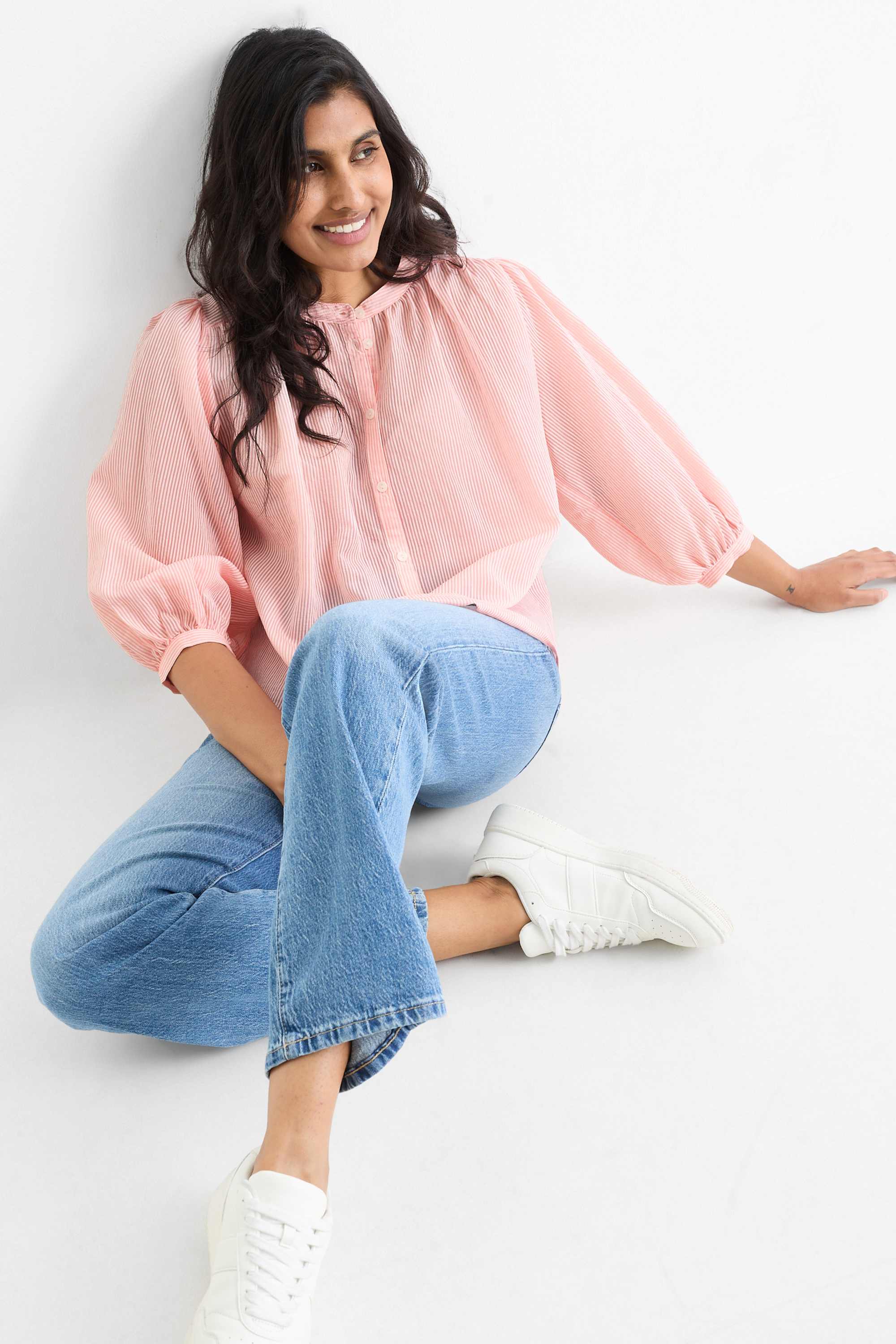 Blouse - striped coral