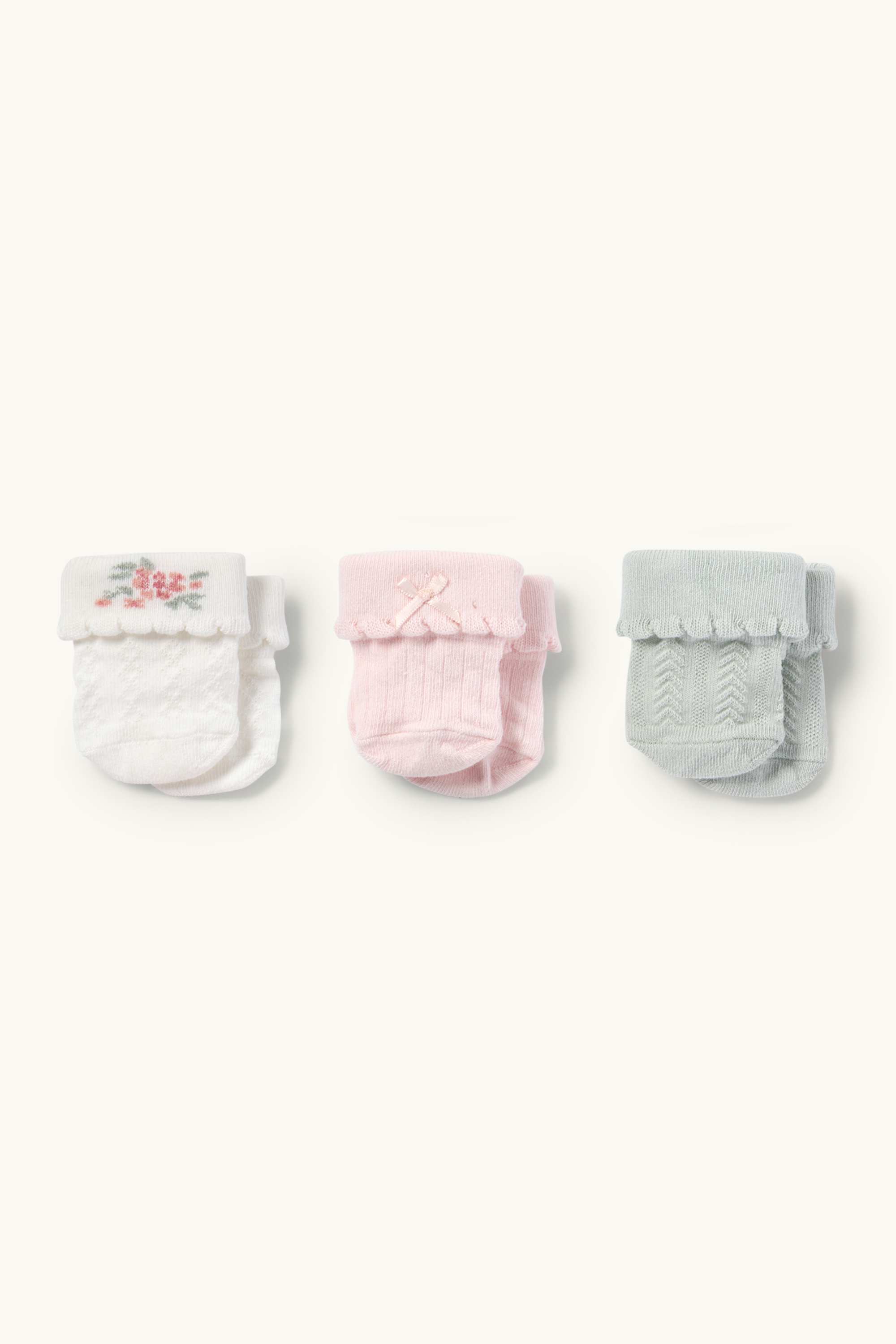 Multipack of 3 - flowers - newborn socks with motif white