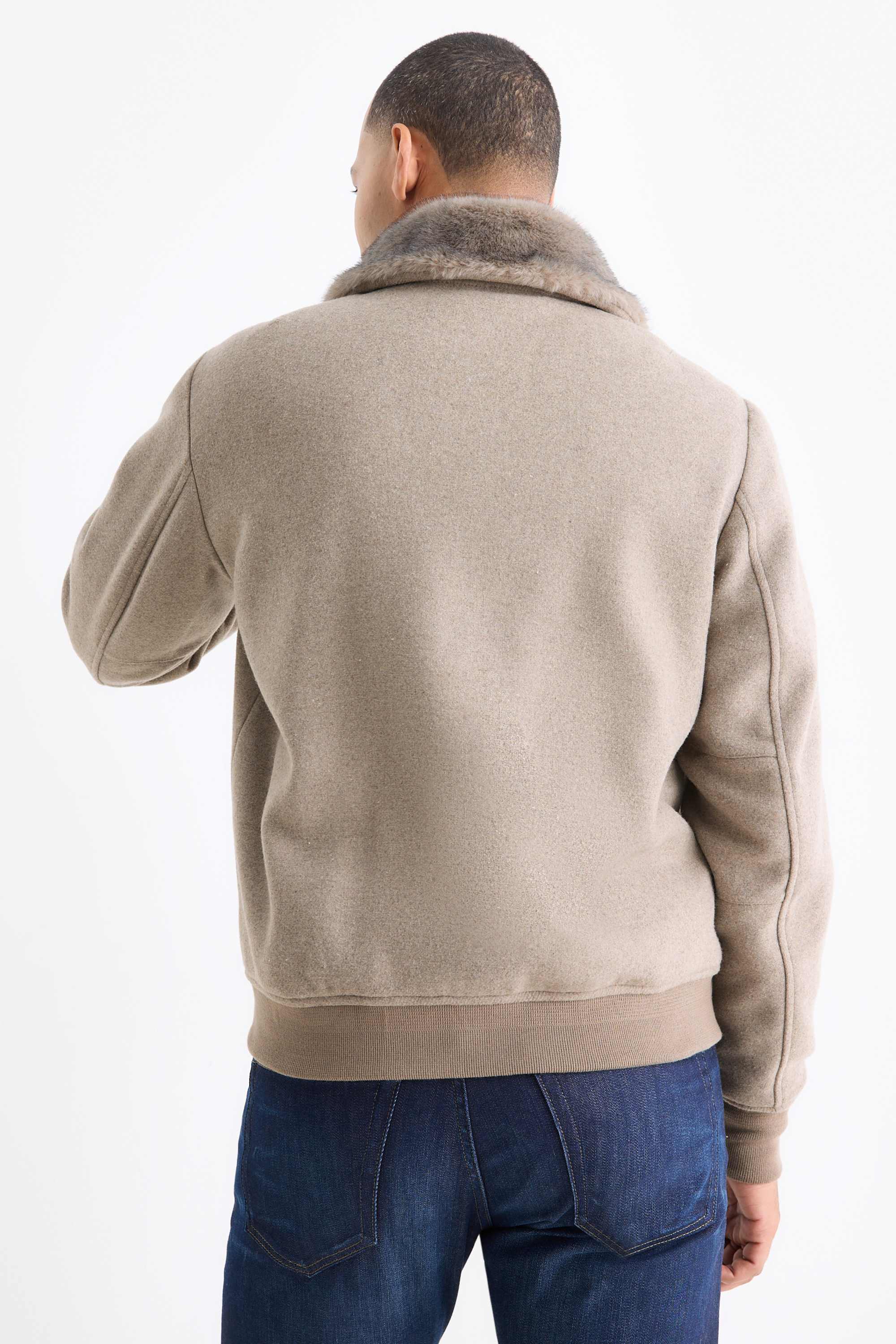 Jacket with faux fur trim beige