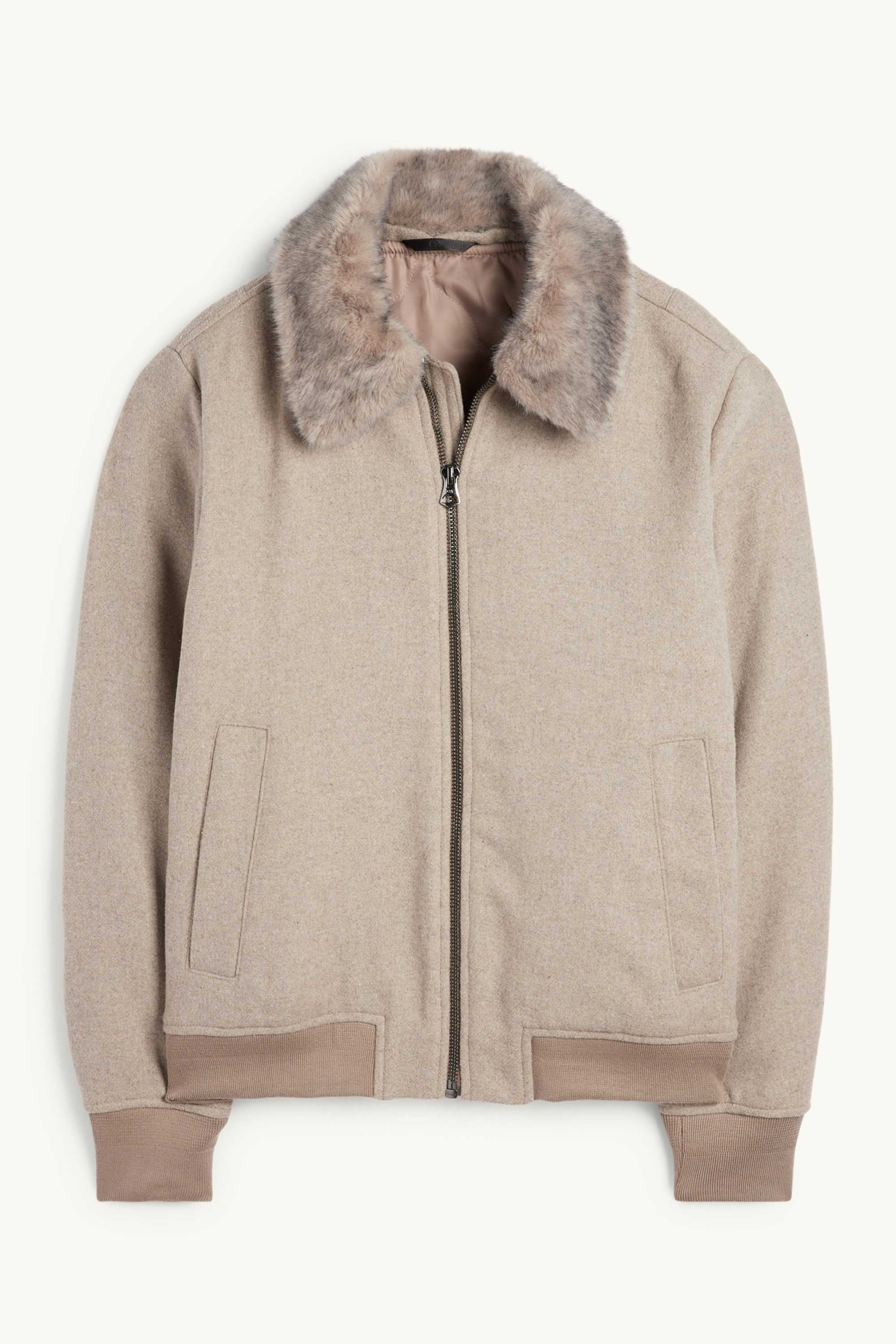 Jacket with faux fur trim beige