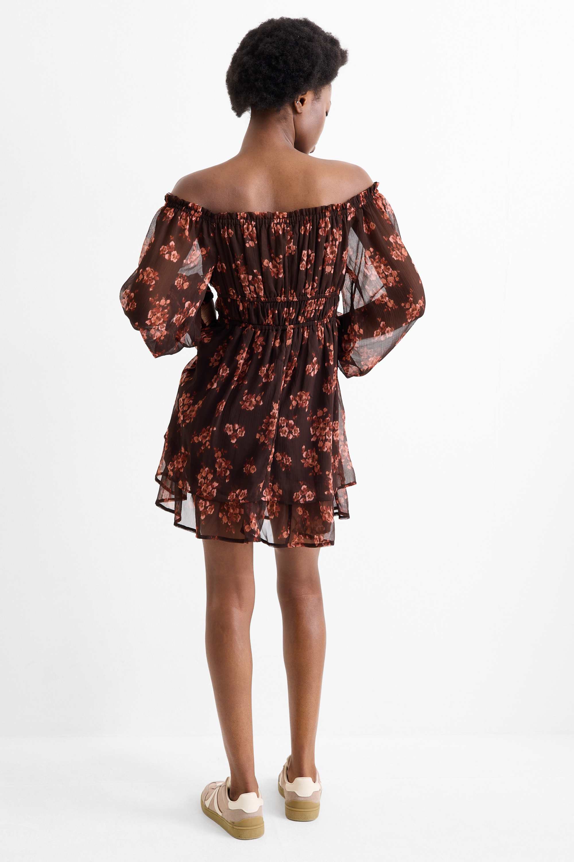 Empire dress - floral - textured dark brown