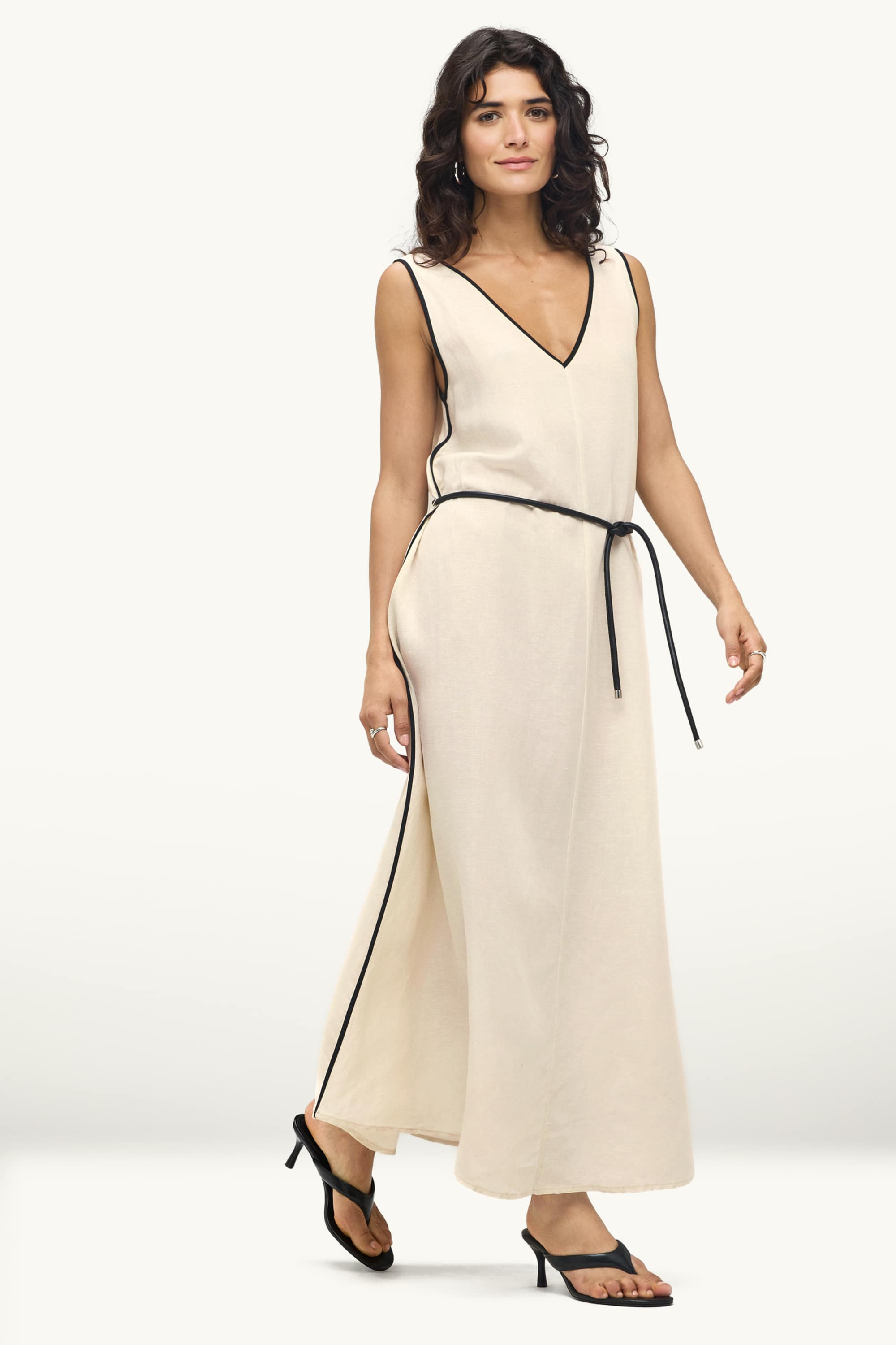 V-neck A-line dress white