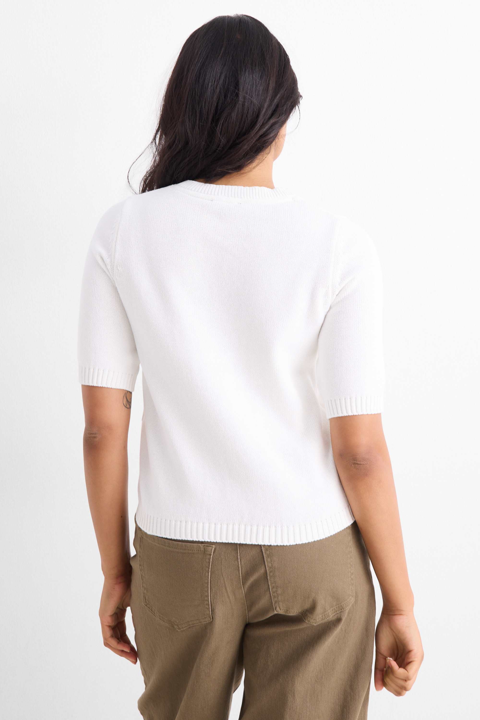 Knitted jumper - short sleeve white