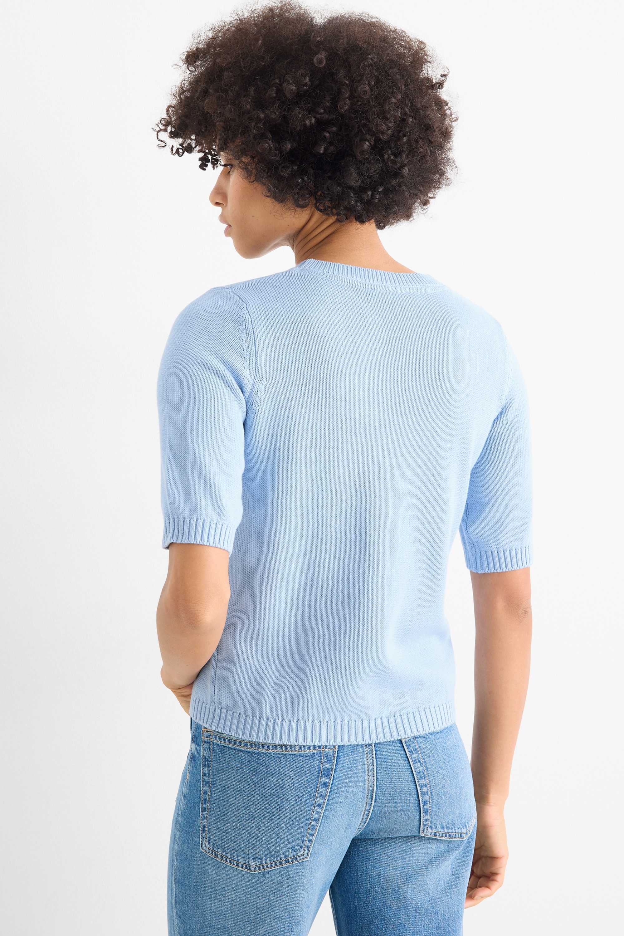 Knitted jumper - short sleeve light blue