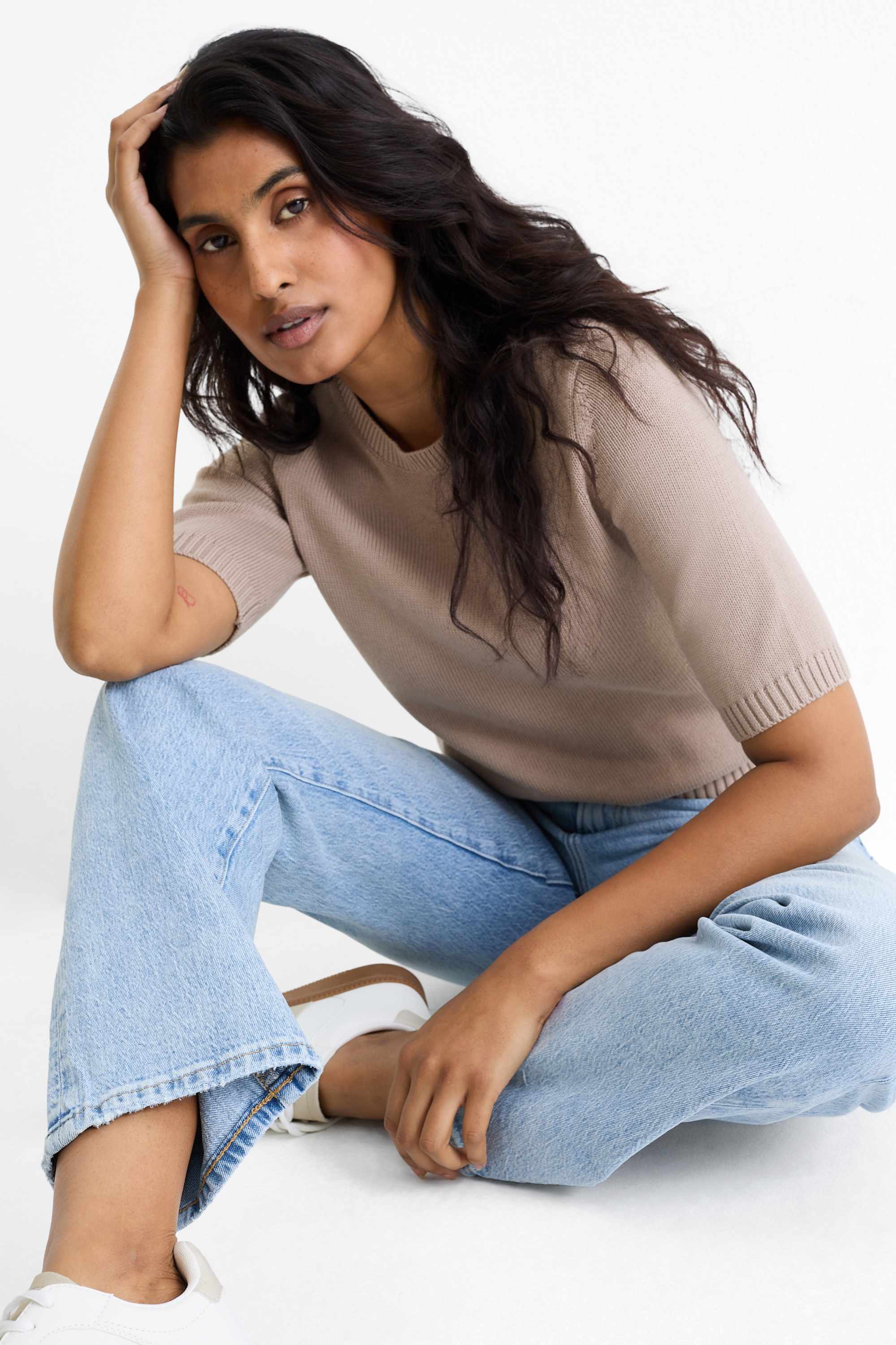 Knitted jumper - short sleeve taupe