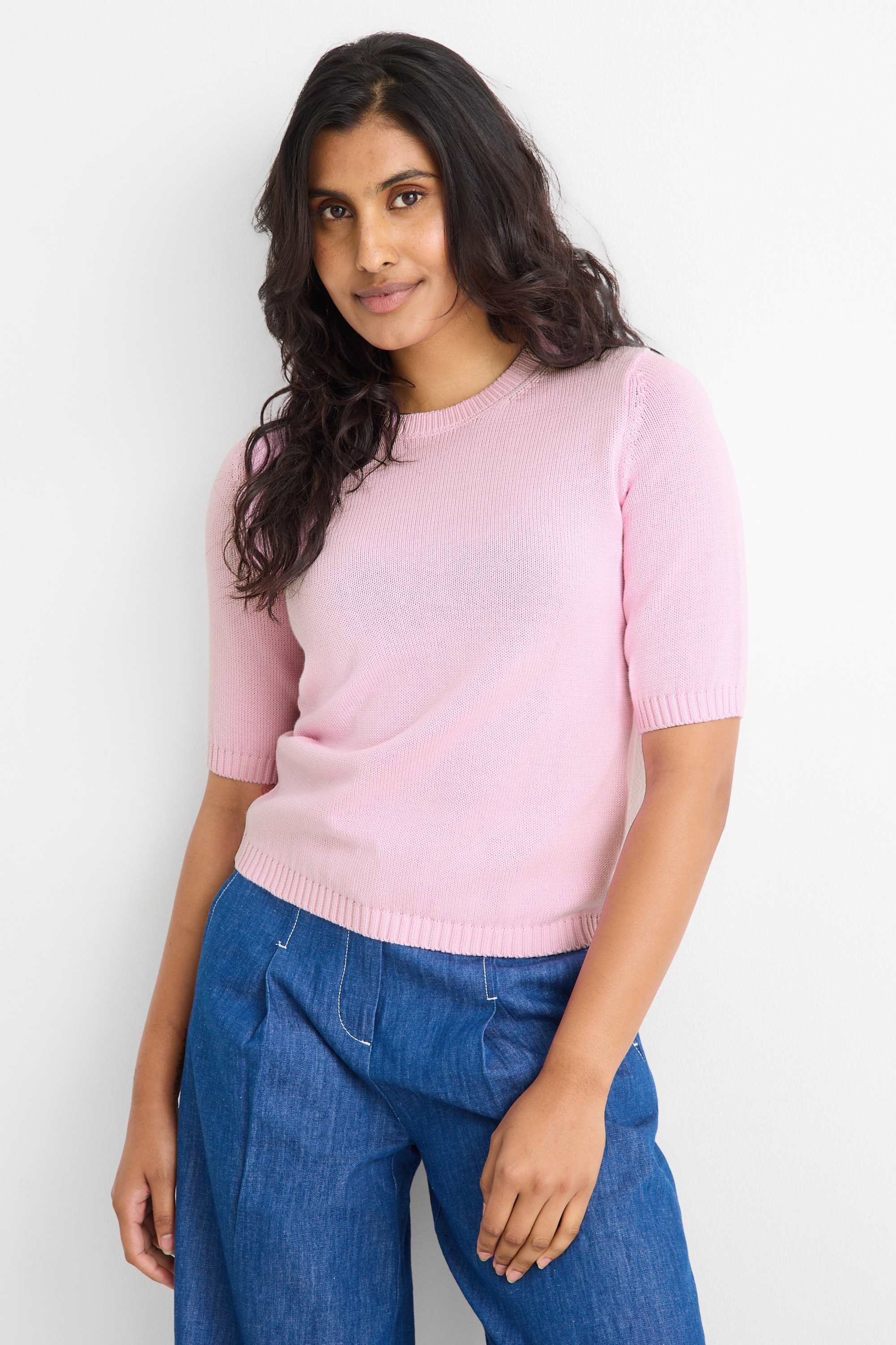 Knitted jumper - short sleeve rose