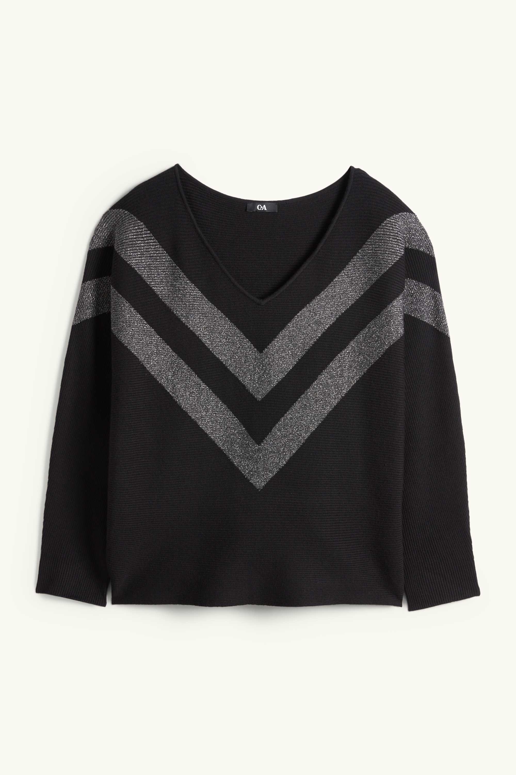 V-neck jumper - ribbed black