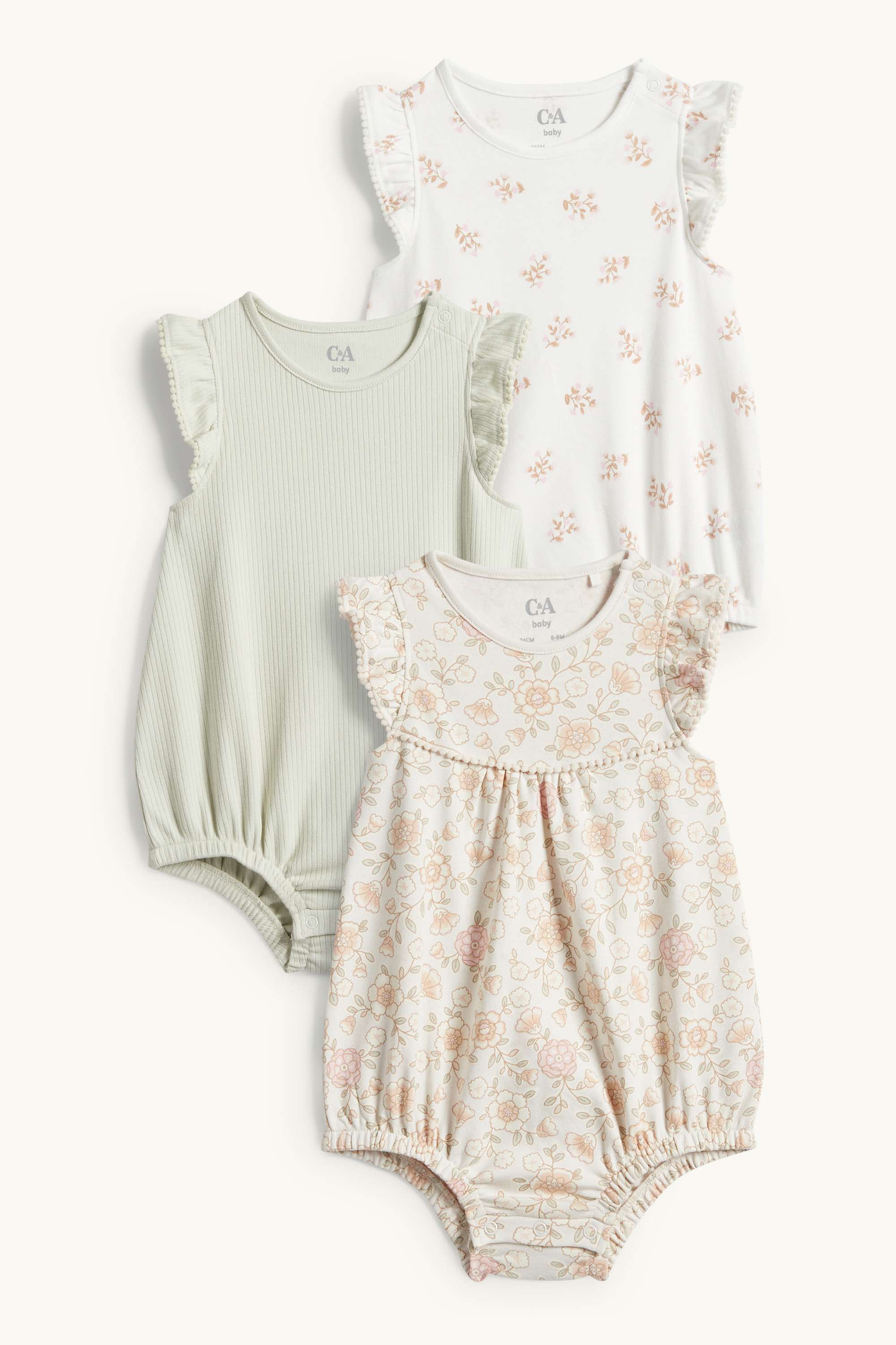Multipack of 3 - flowers - baby bodysuit cremewhite