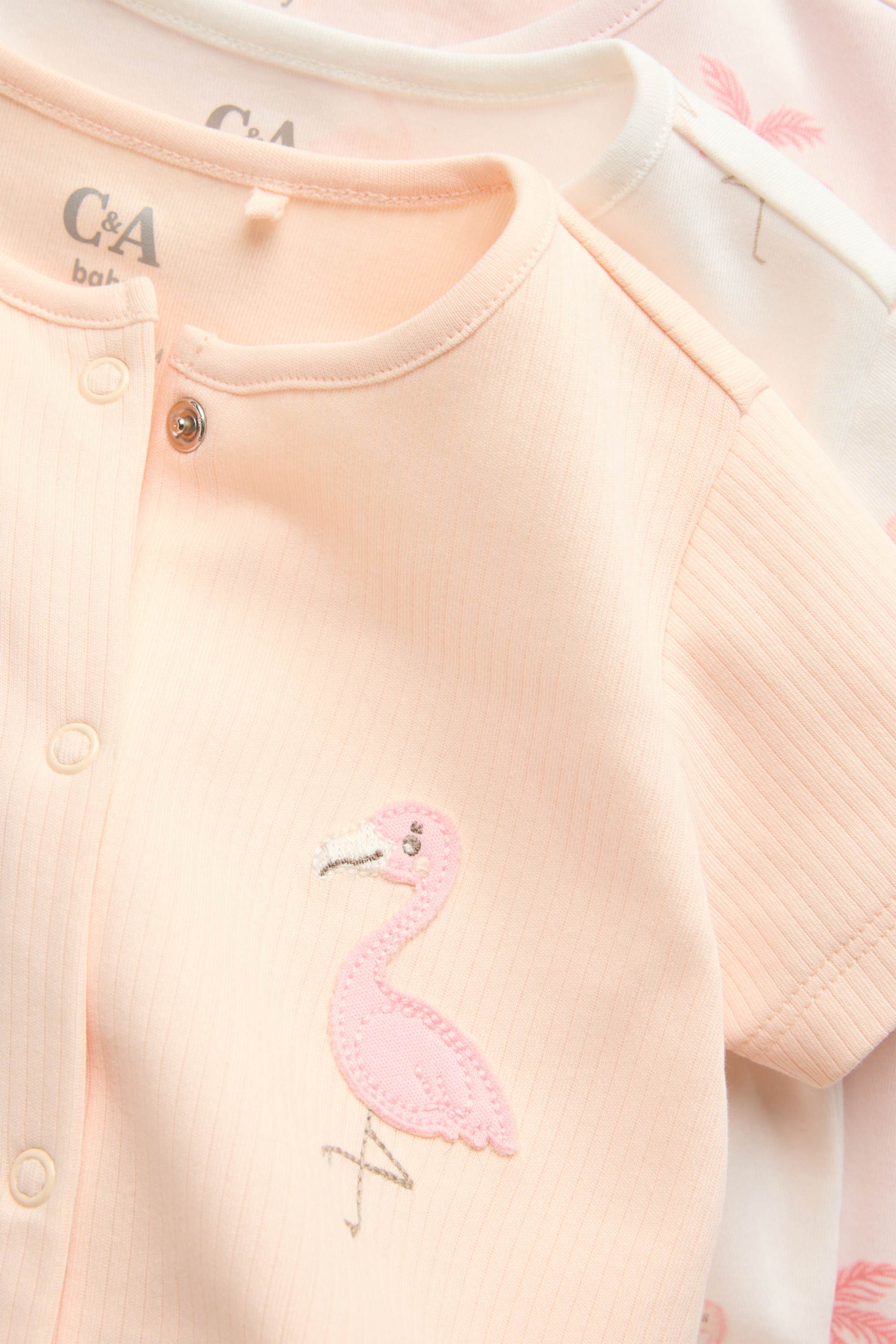 Multipack of 3 - flamingo and palm - baby sleepsuit rose