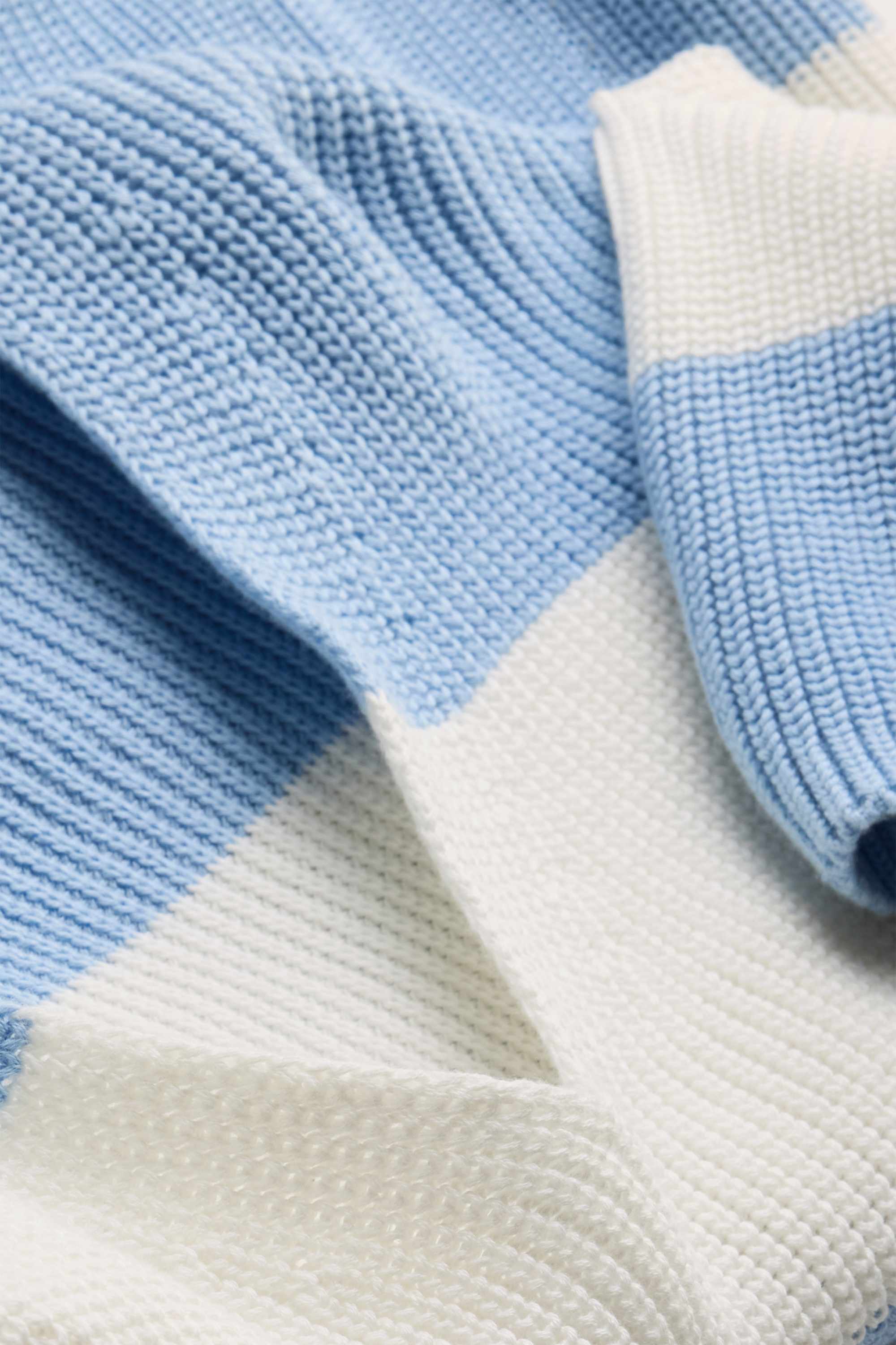 Knitted jumper - short sleeve - ribbed - striped blue / white