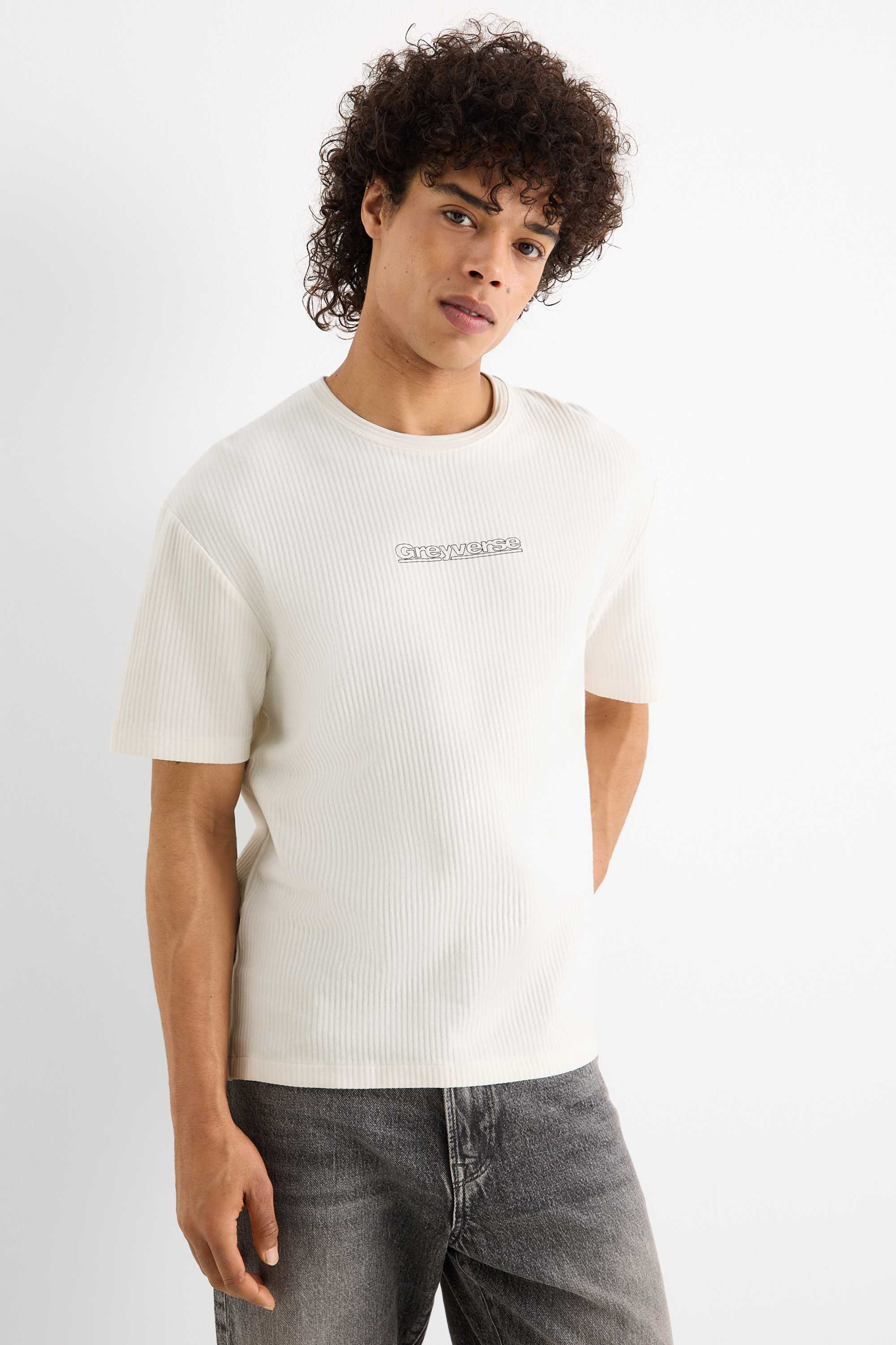 T-shirt - relaxed fit - ribbed white