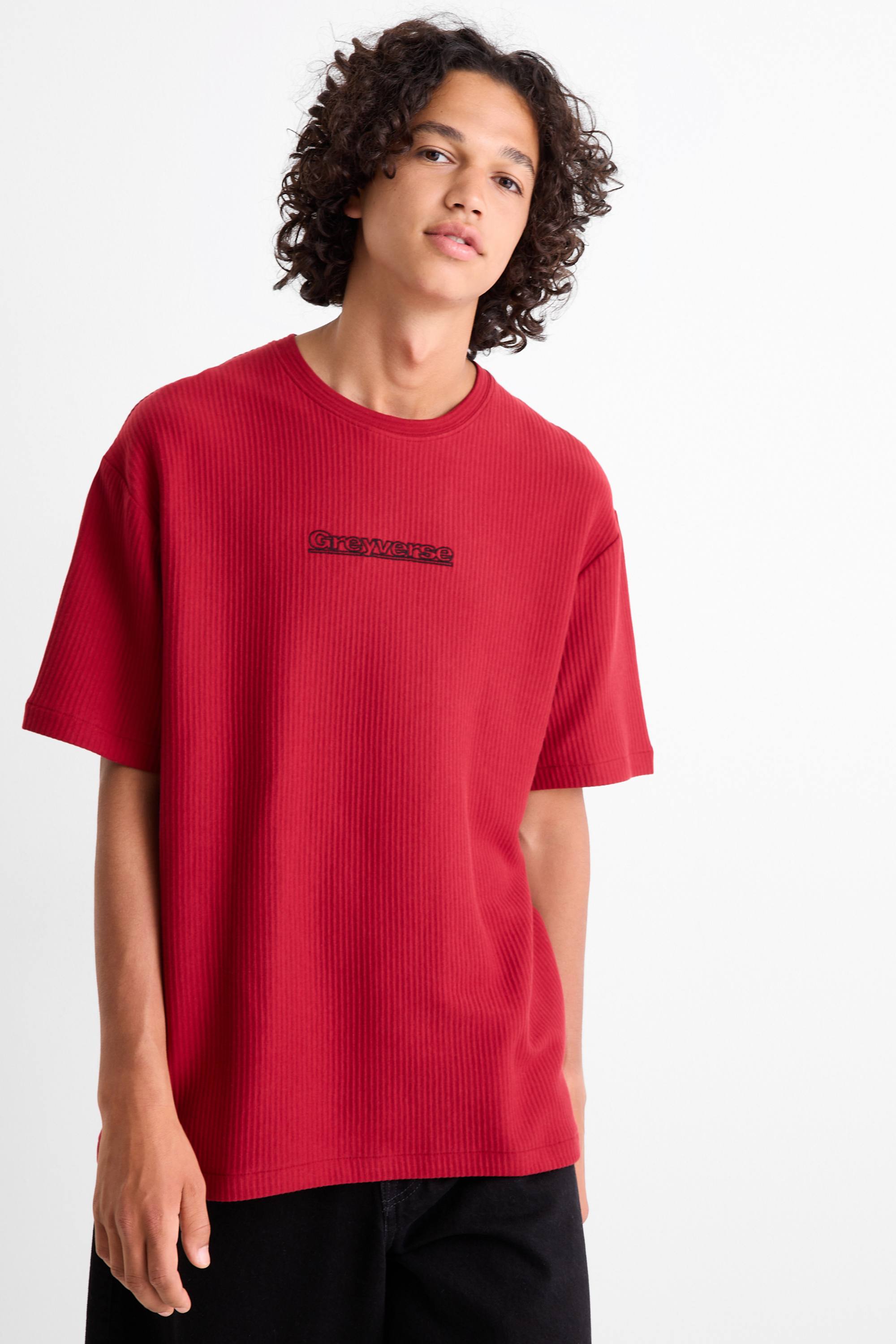T-shirt - relaxed fit - ribbed dark red