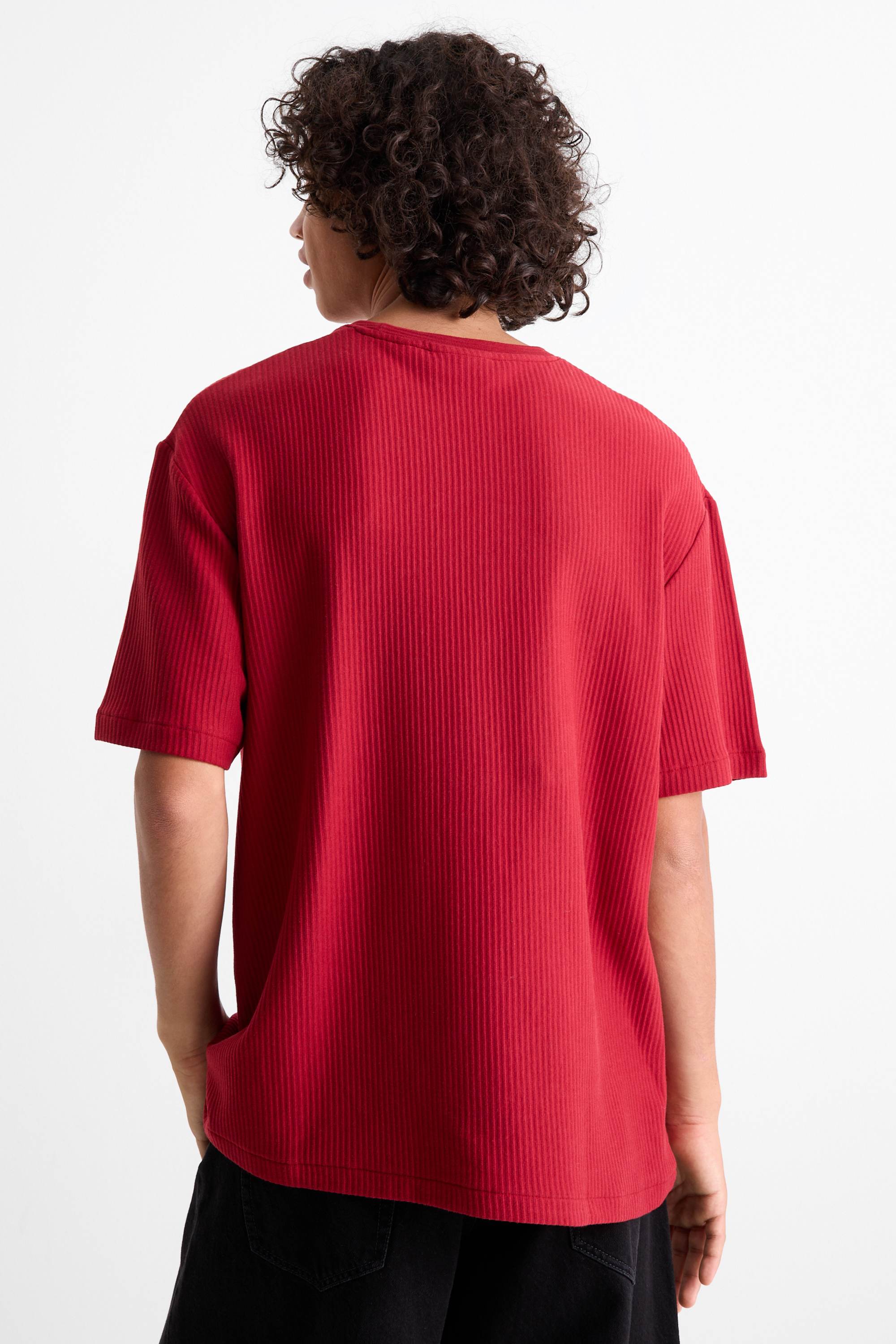 T-shirt - relaxed fit - ribbed dark red