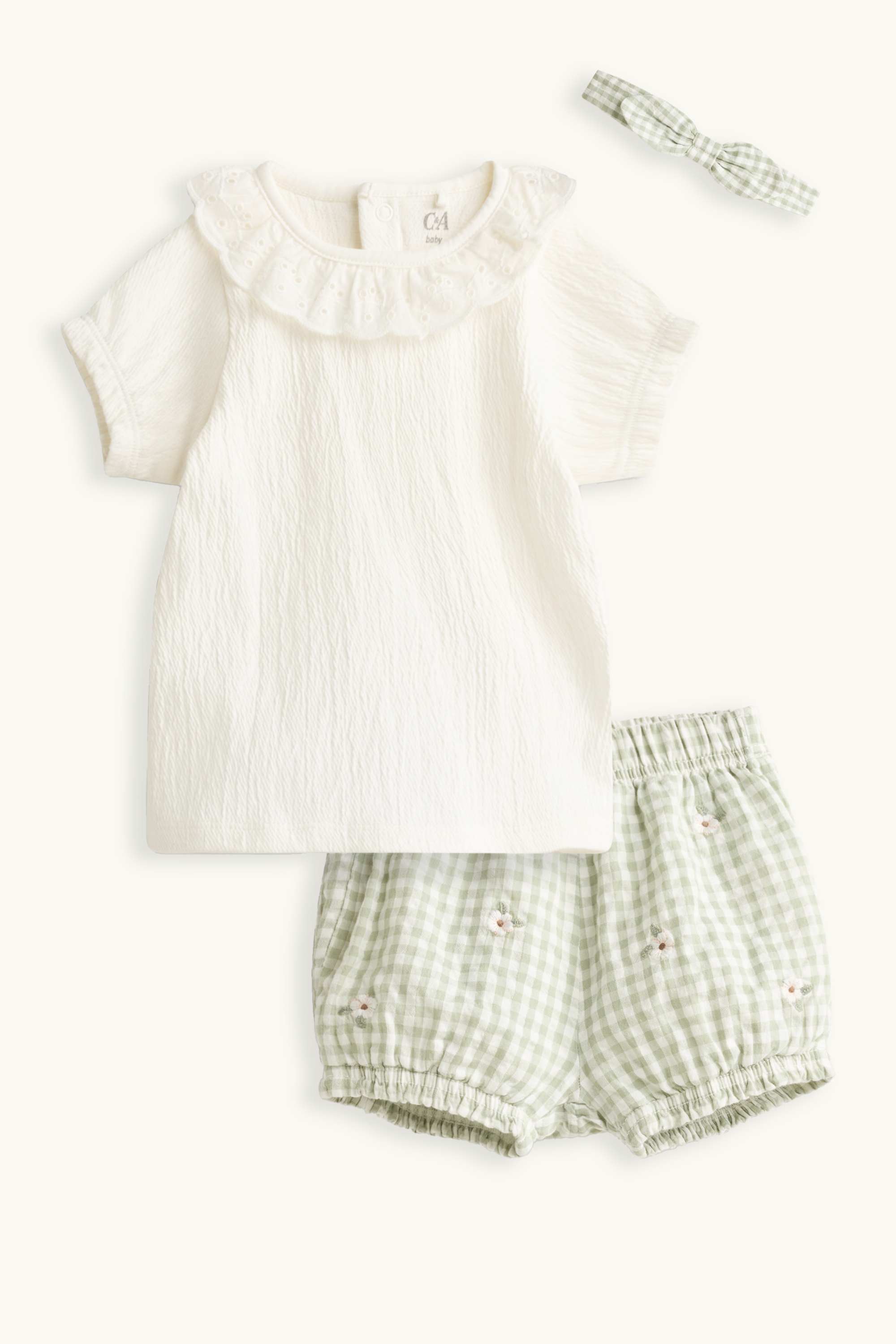 Floral - baby outfit - 3 piece white / green