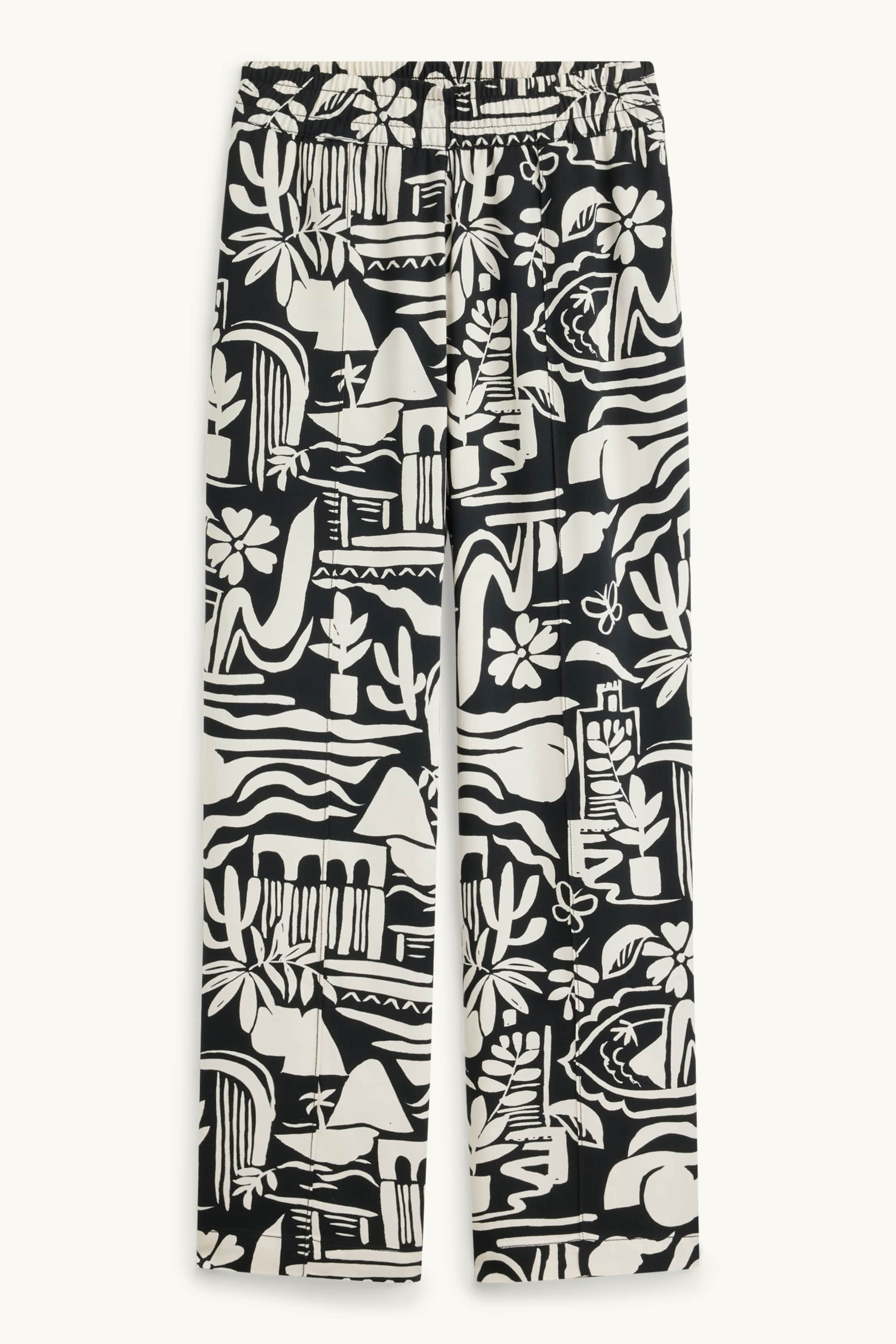 Cloth trousers - mid-rise waist - wide leg - patterned black / white