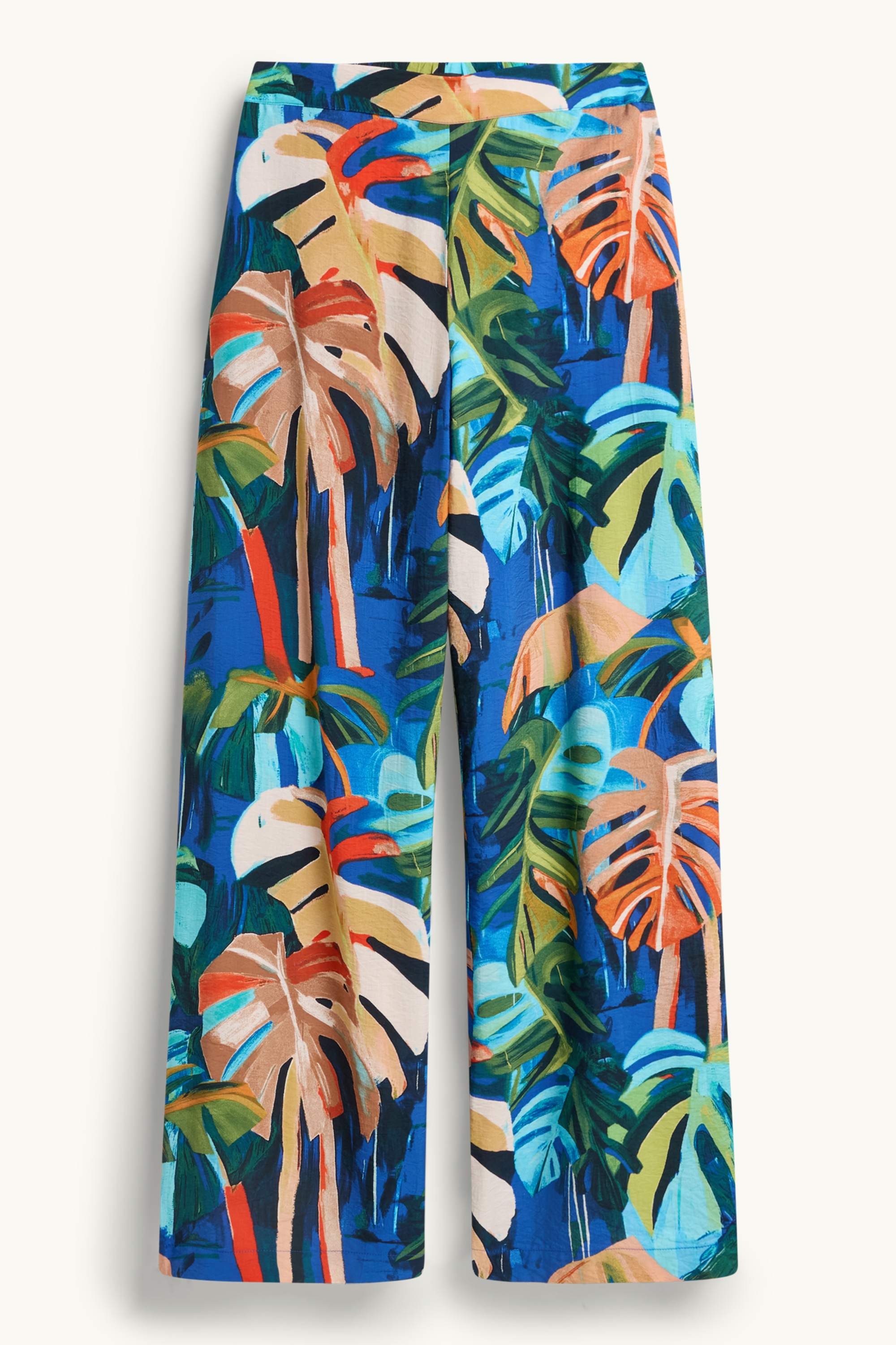Cloth trousers - high waist - wide leg - patterned blue