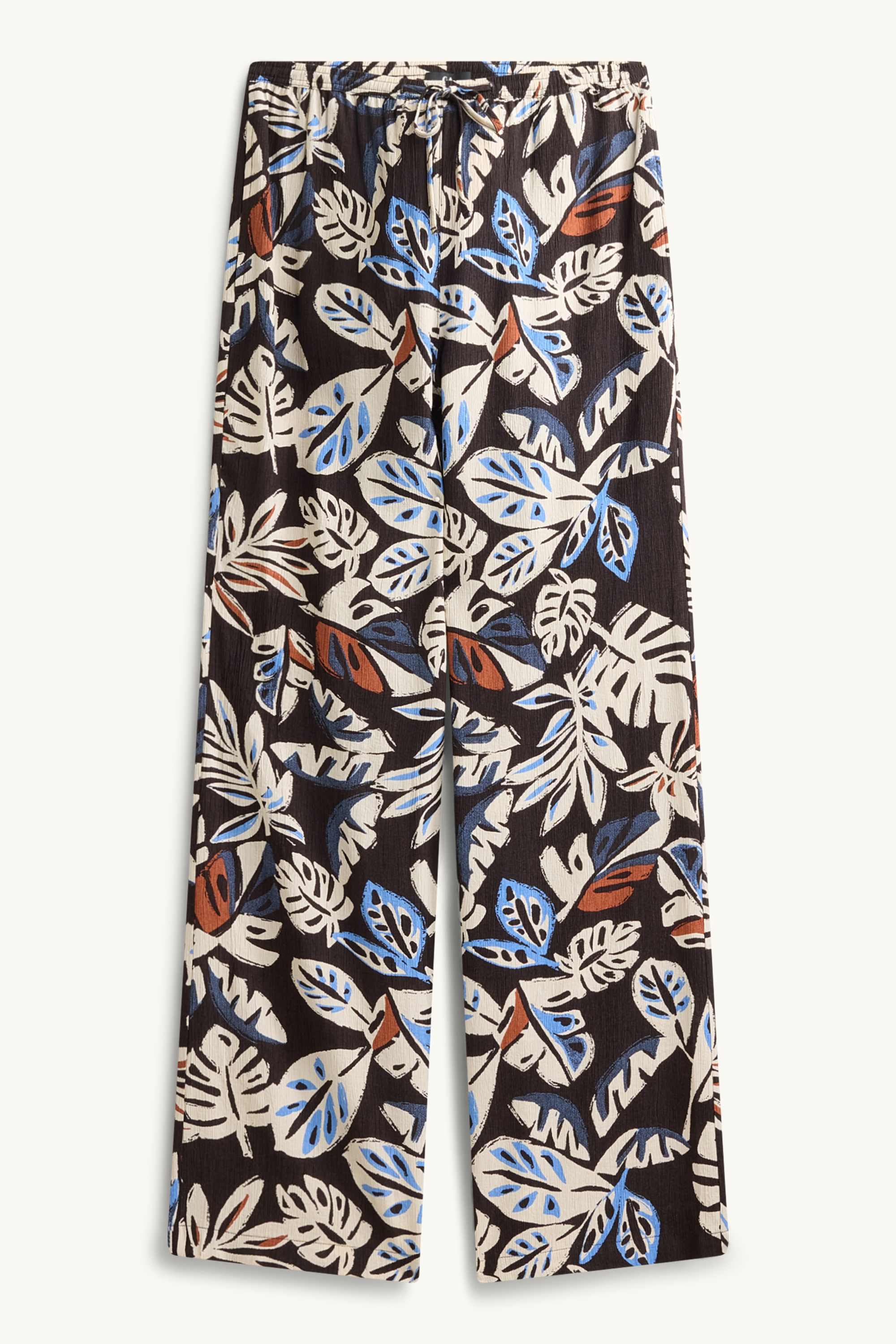 Cloth trousers - mid-rise waist - wide leg - patterned black