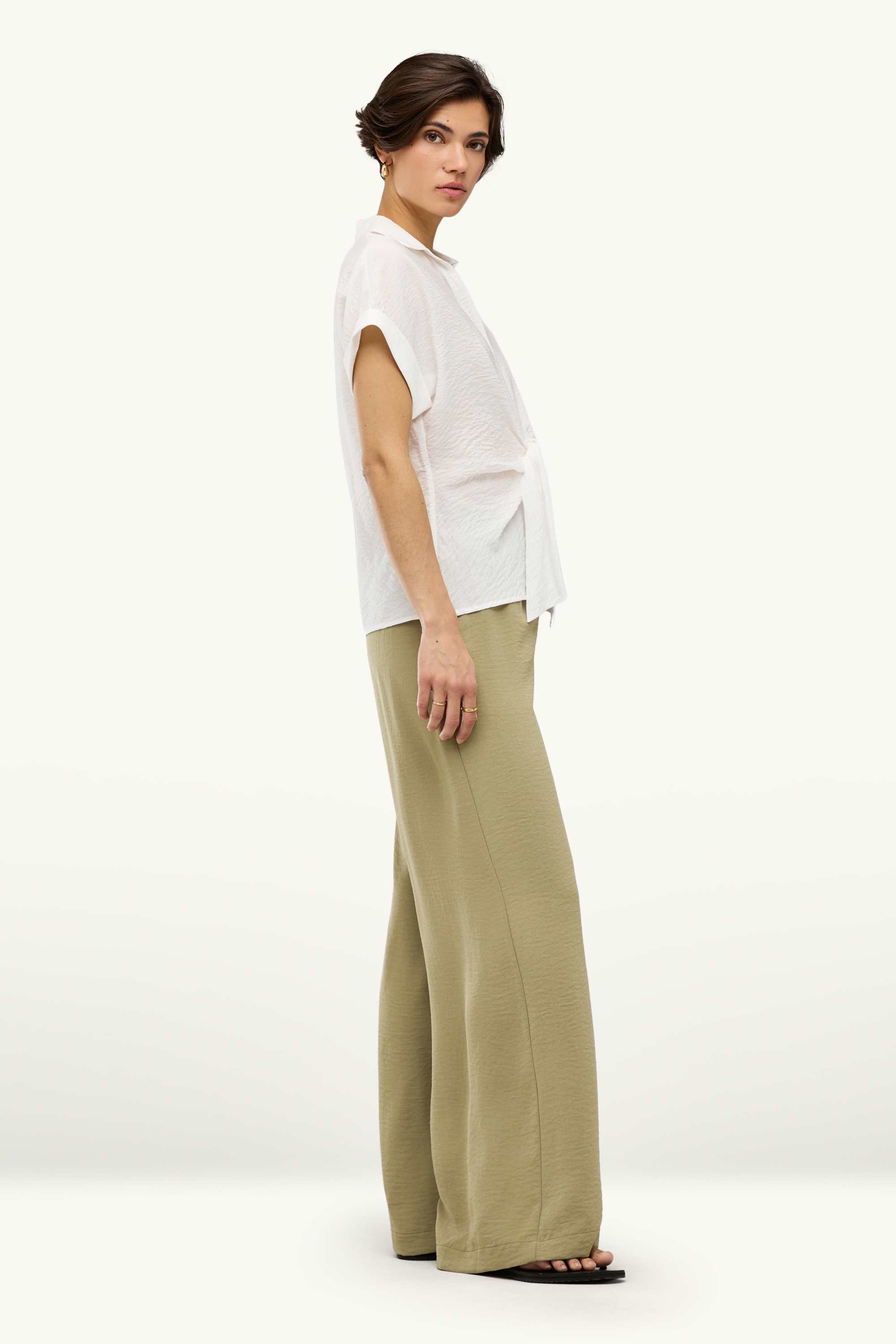 Cloth trousers - mid-rise waist - palazzo green