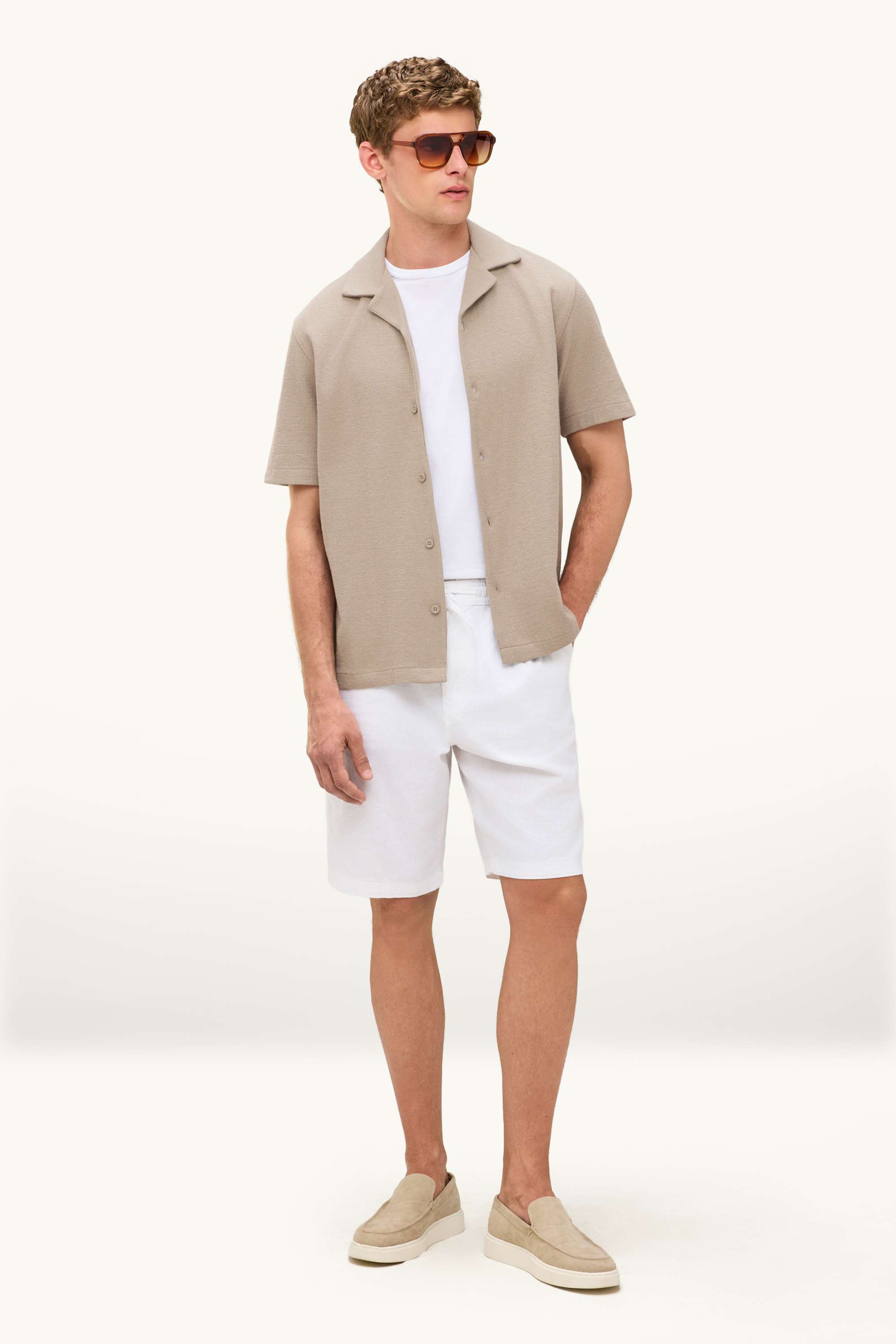 Shirt - regular fit - lapel collar - textured light brown