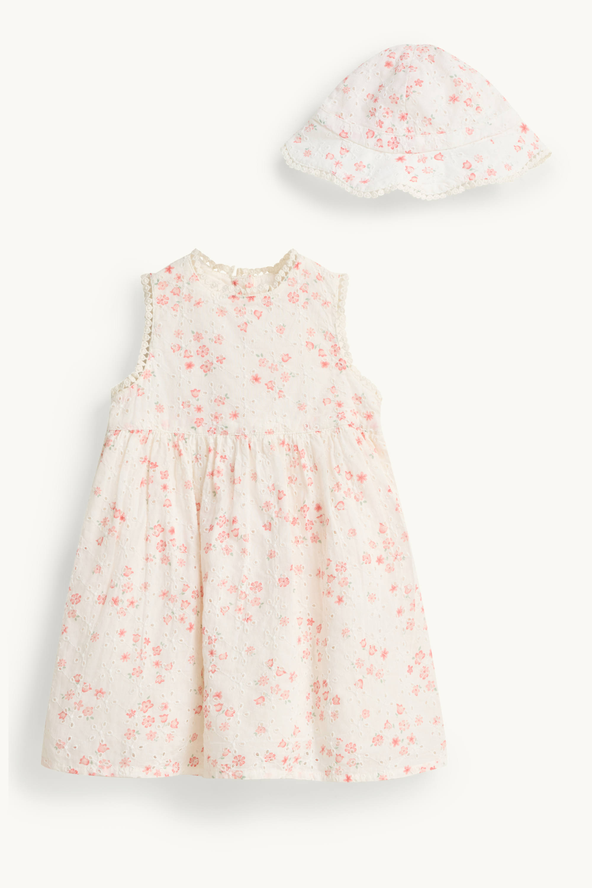 Floral - baby outfit - 2 piece - broderie anglaise white / rose