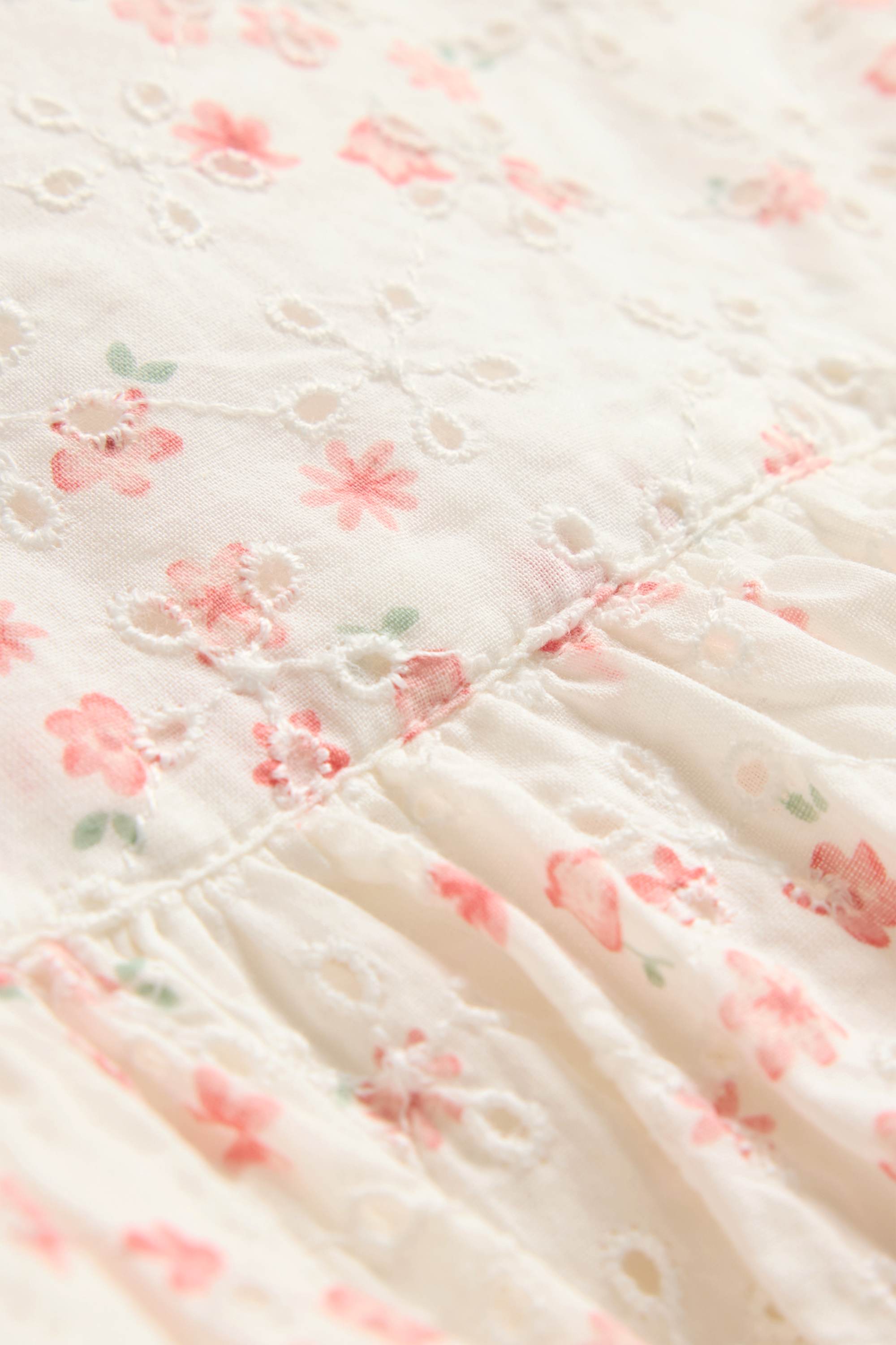 Floral - baby outfit - 2 piece - broderie anglaise white / rose