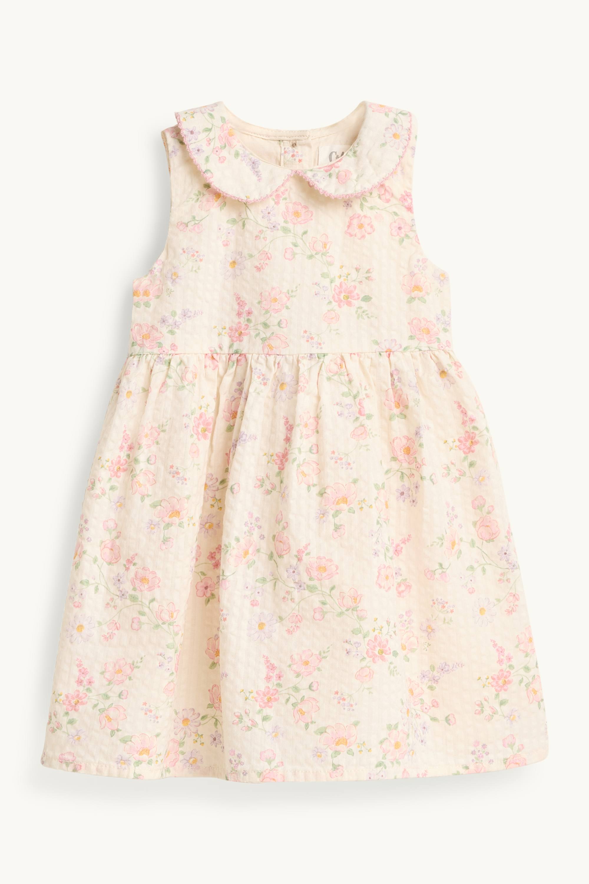 Floral - baby dress - textured creme