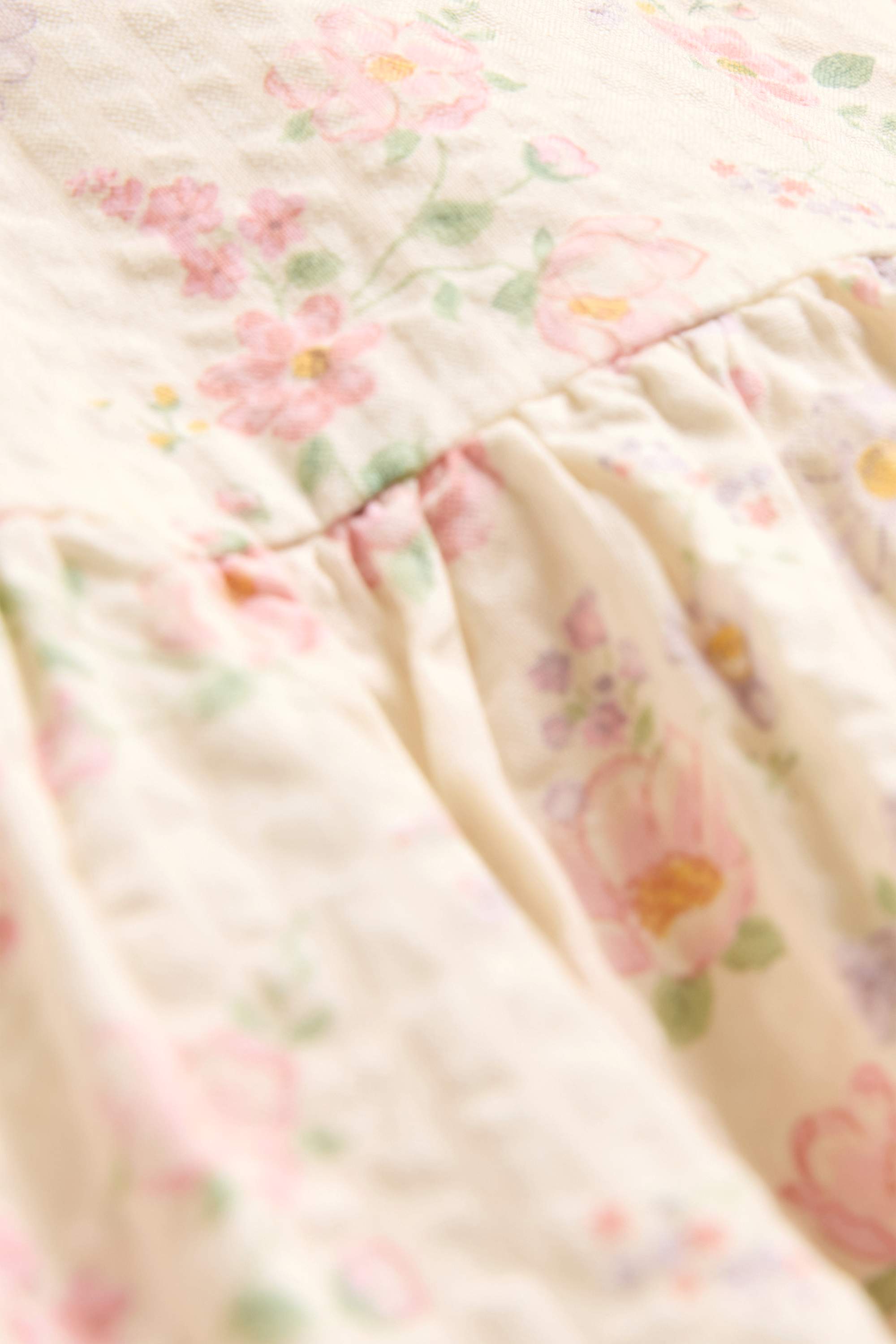 Floral - baby dress - textured creme