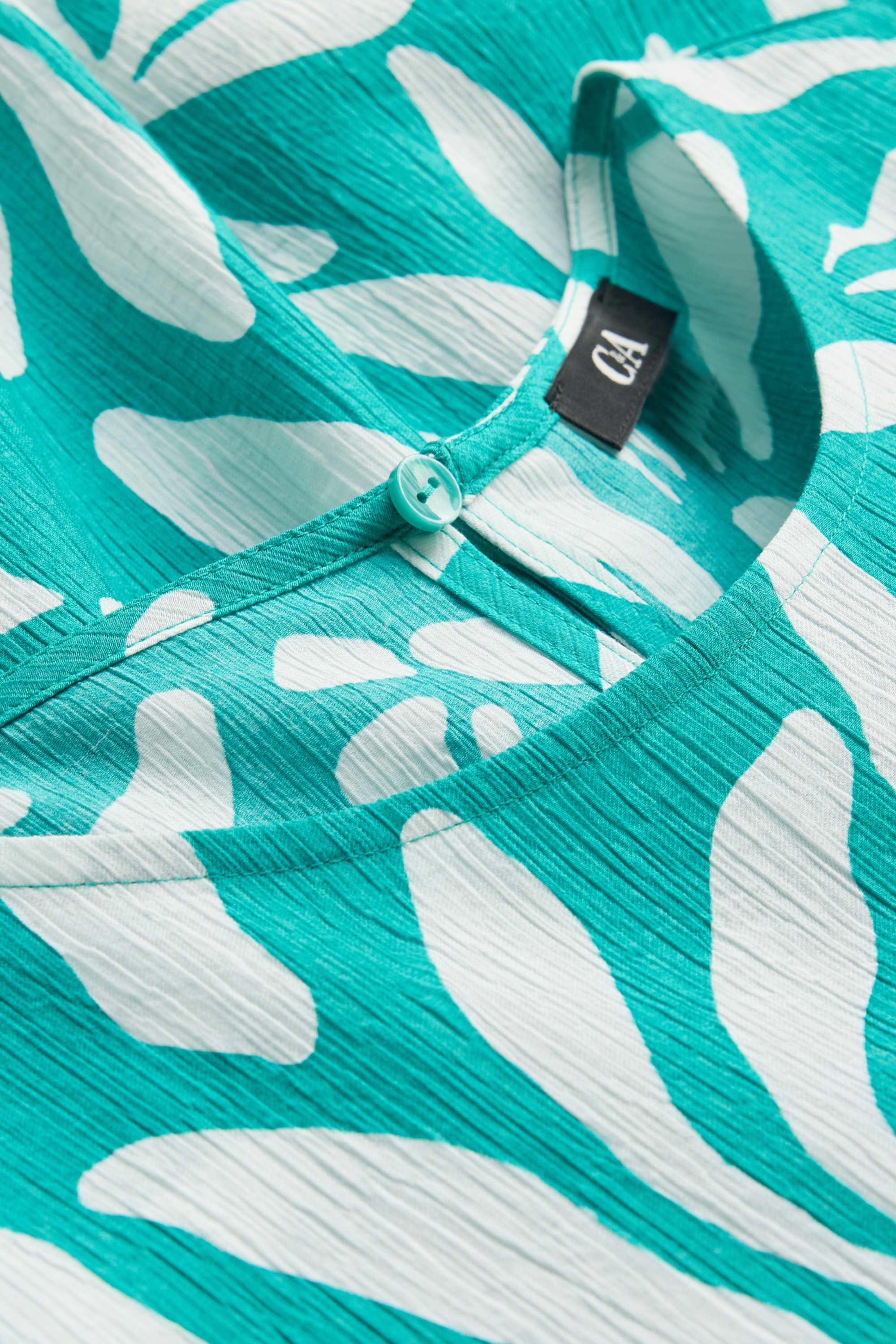 Blouse top - patterned turquoise
