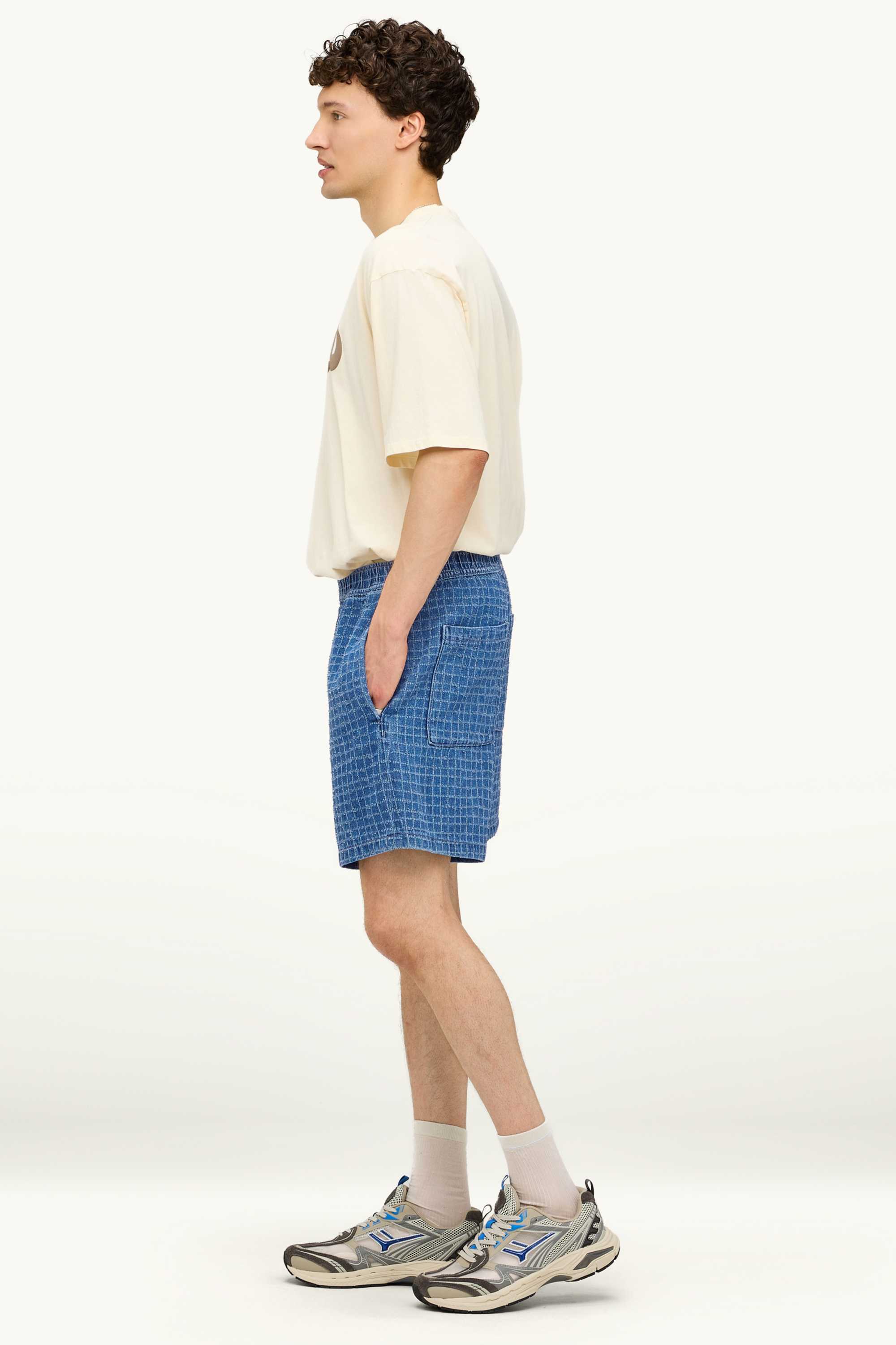 Denim shorts - check blue denim