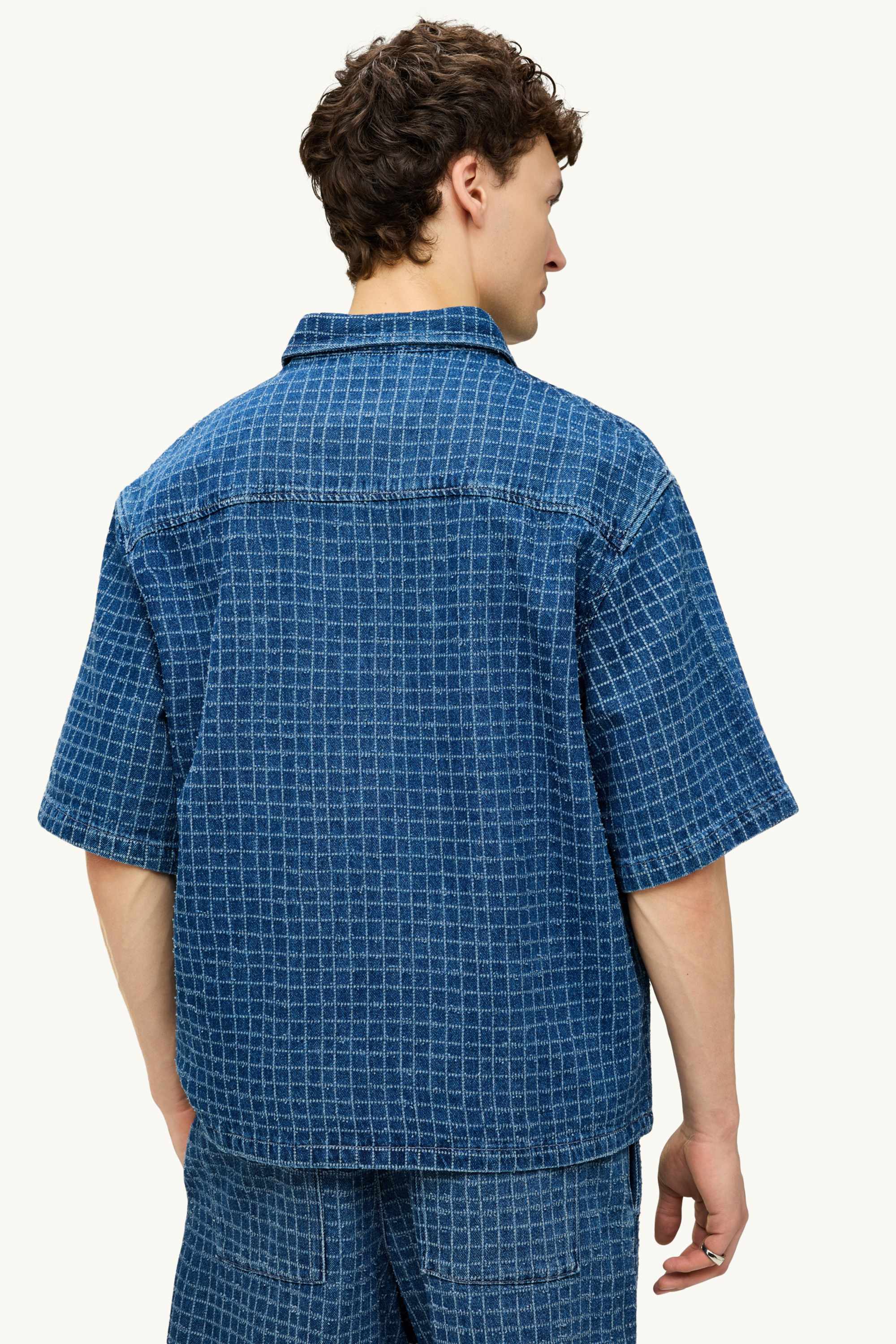Denim shirt - relaxed fit - kent collar - check blue denim