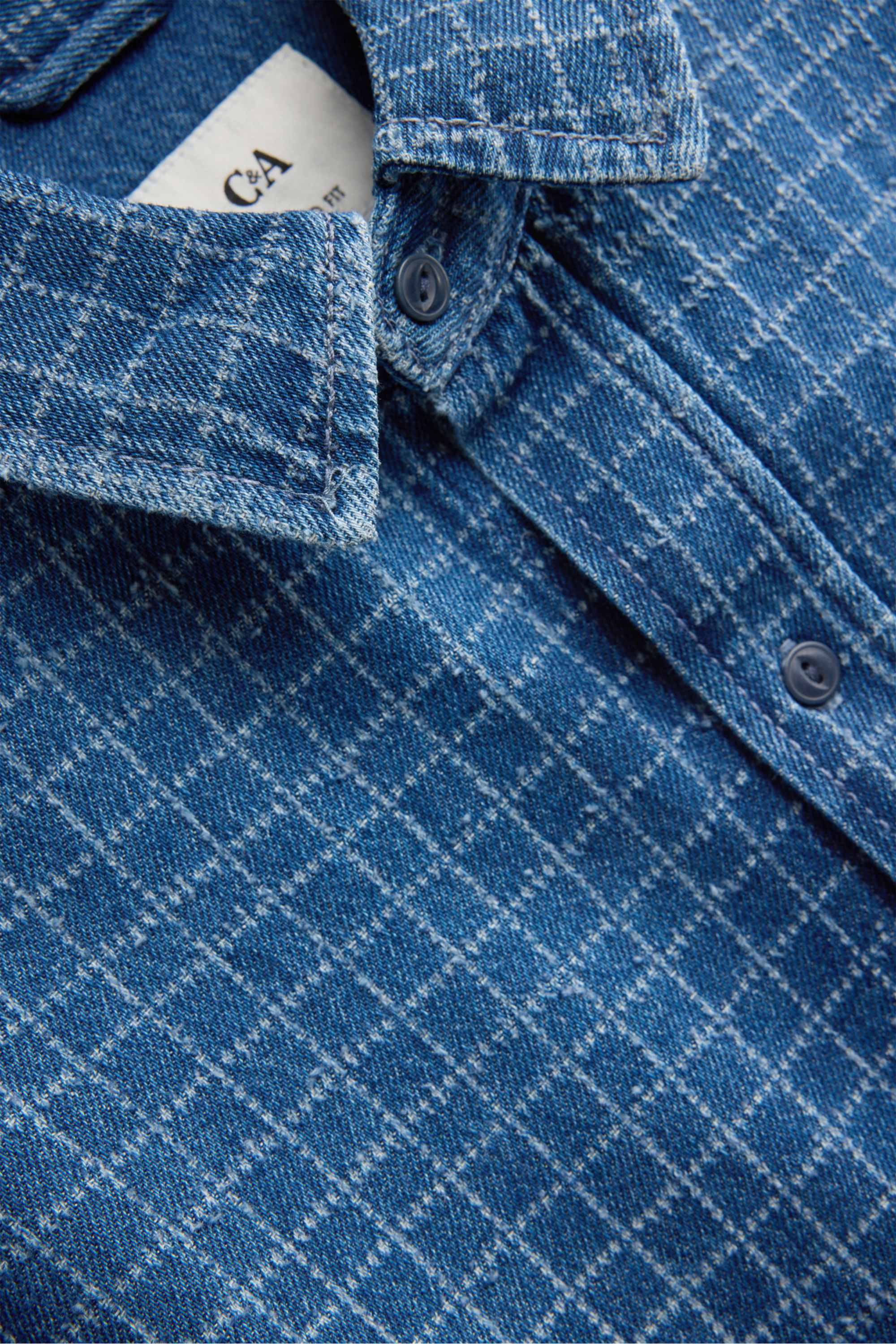 Denim shirt - relaxed fit - kent collar - check blue denim
