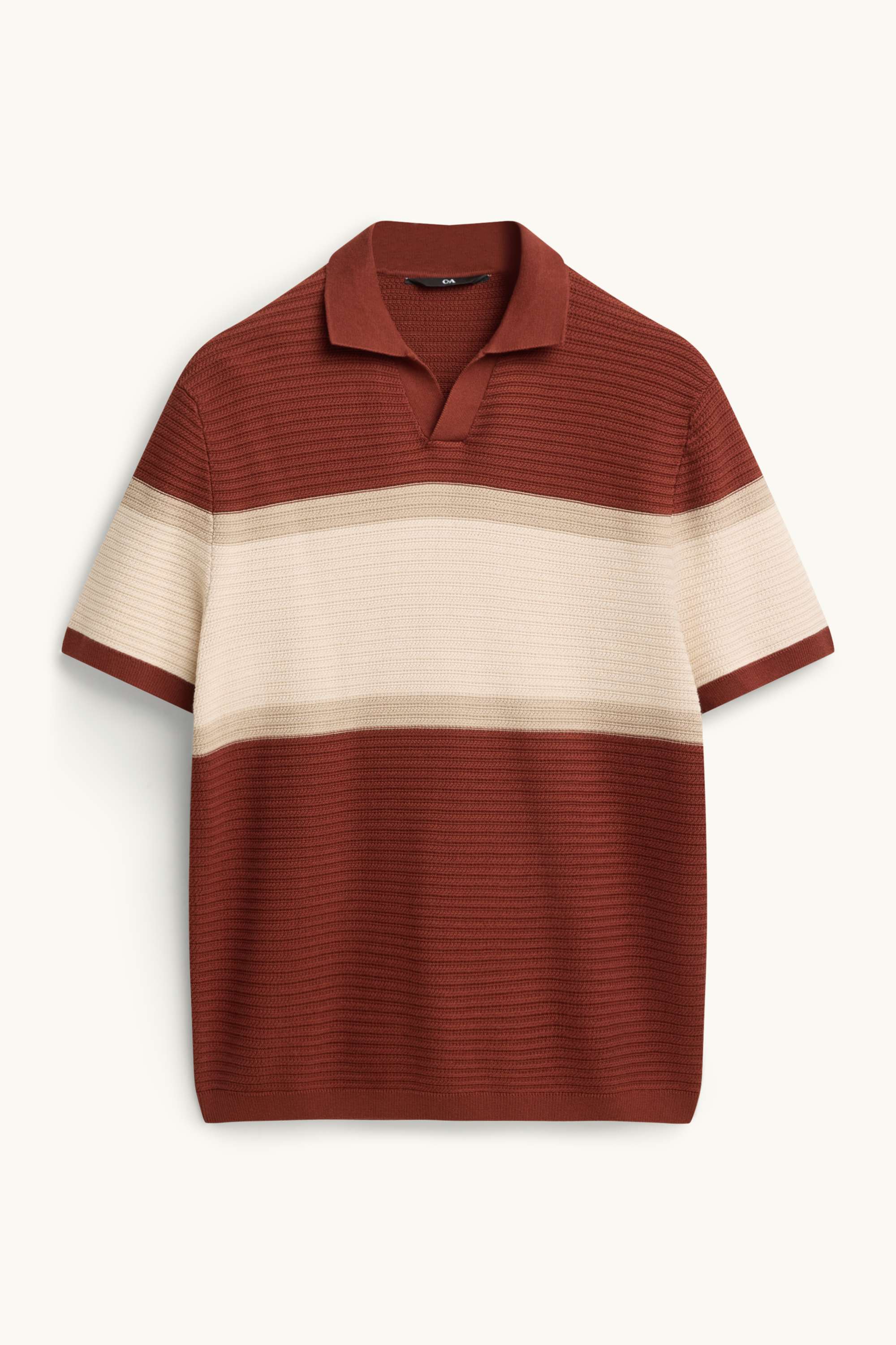 Knitted polo shirt - regular fit - striped - textured dark red