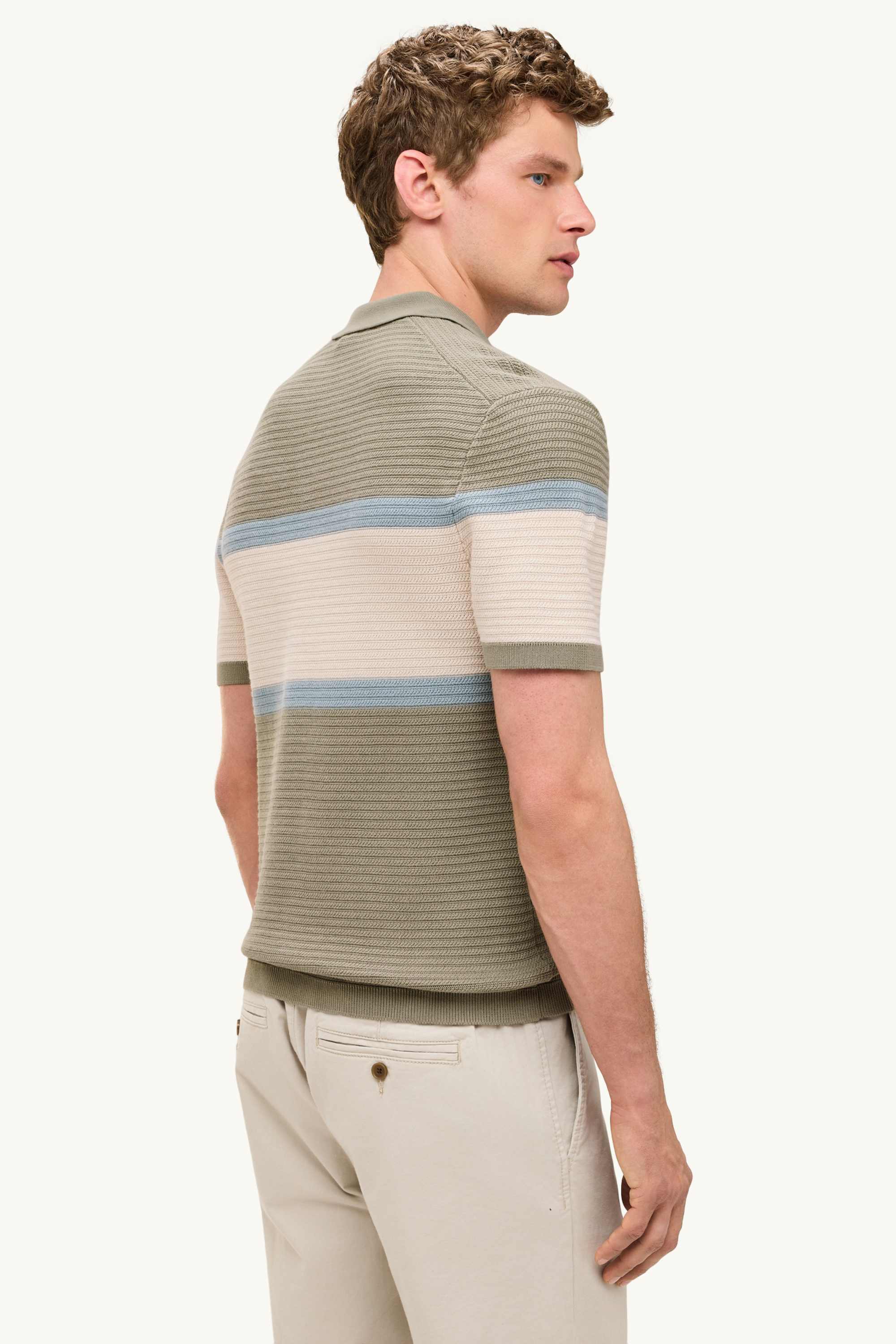 Knitted polo shirt - regular fit - striped - textured light green