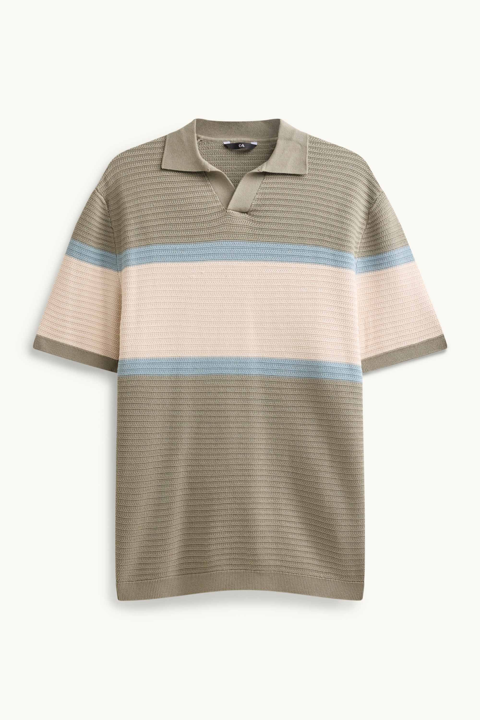 Knitted polo shirt - regular fit - striped - textured light green