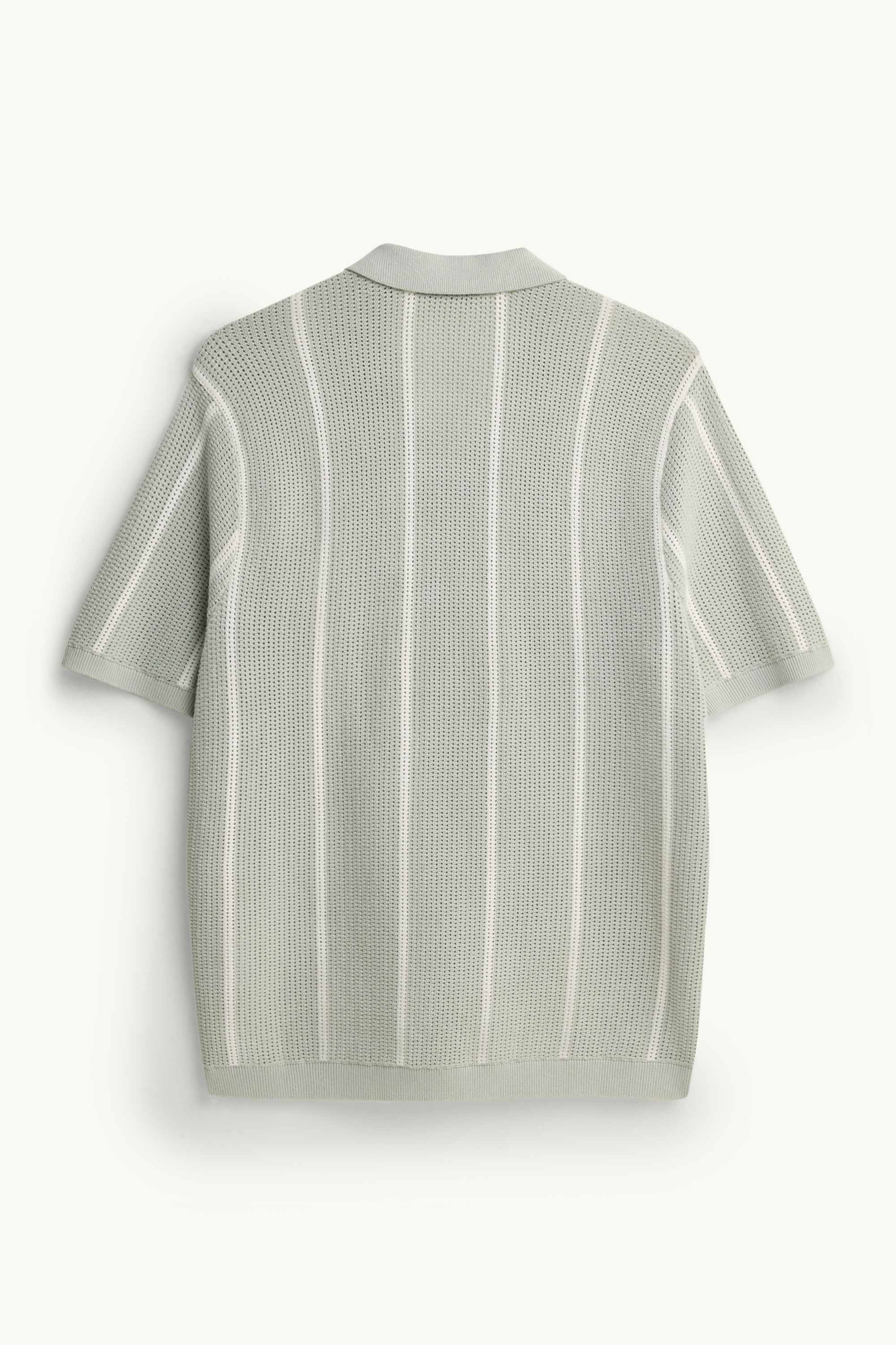 Knitted shirt - regular fit - lapel collar - striped light green