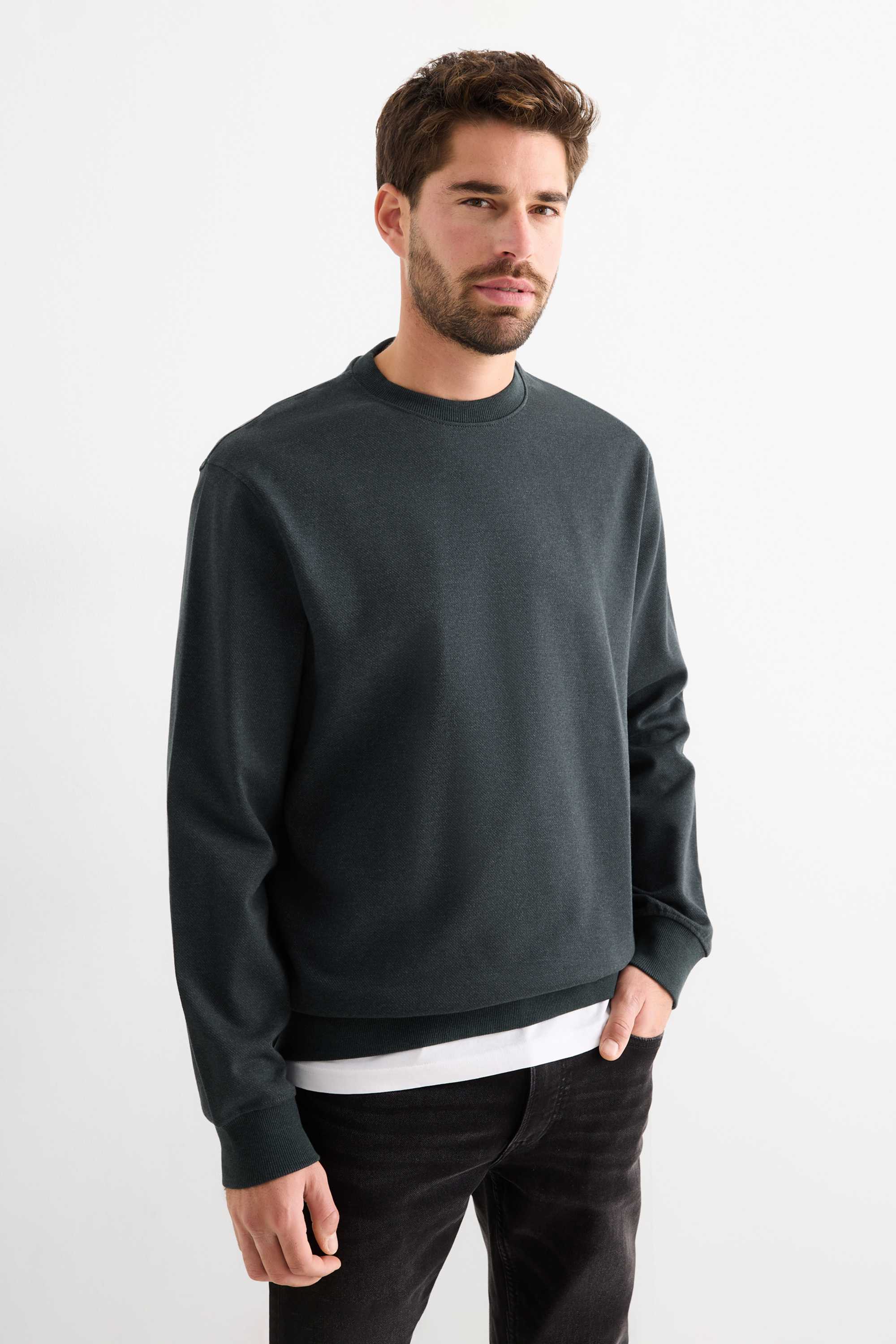 Sweatshirt - textured dark green