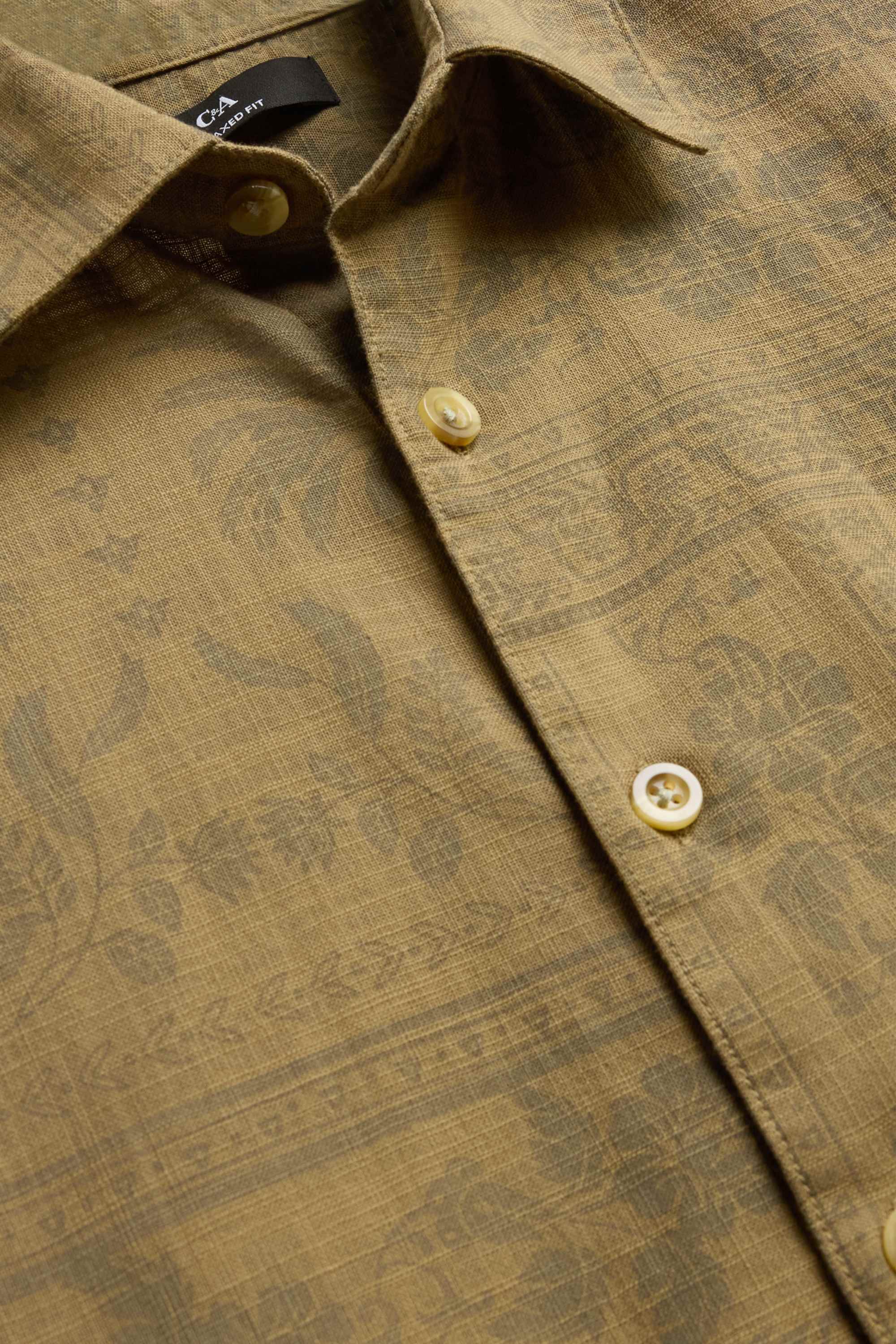 Shirt - relaxed fit - lapel collar - patterned khaki