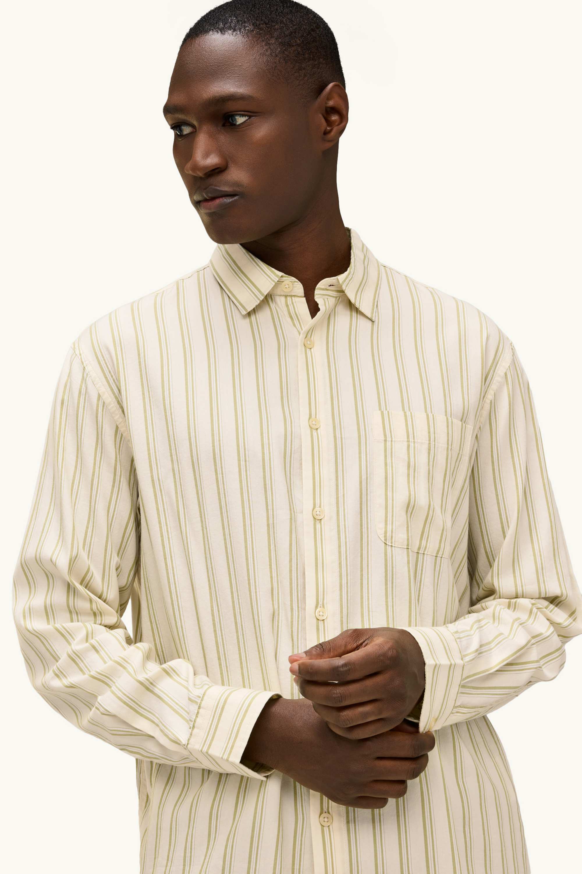Shirt - relaxed fit - kent collar - striped beige