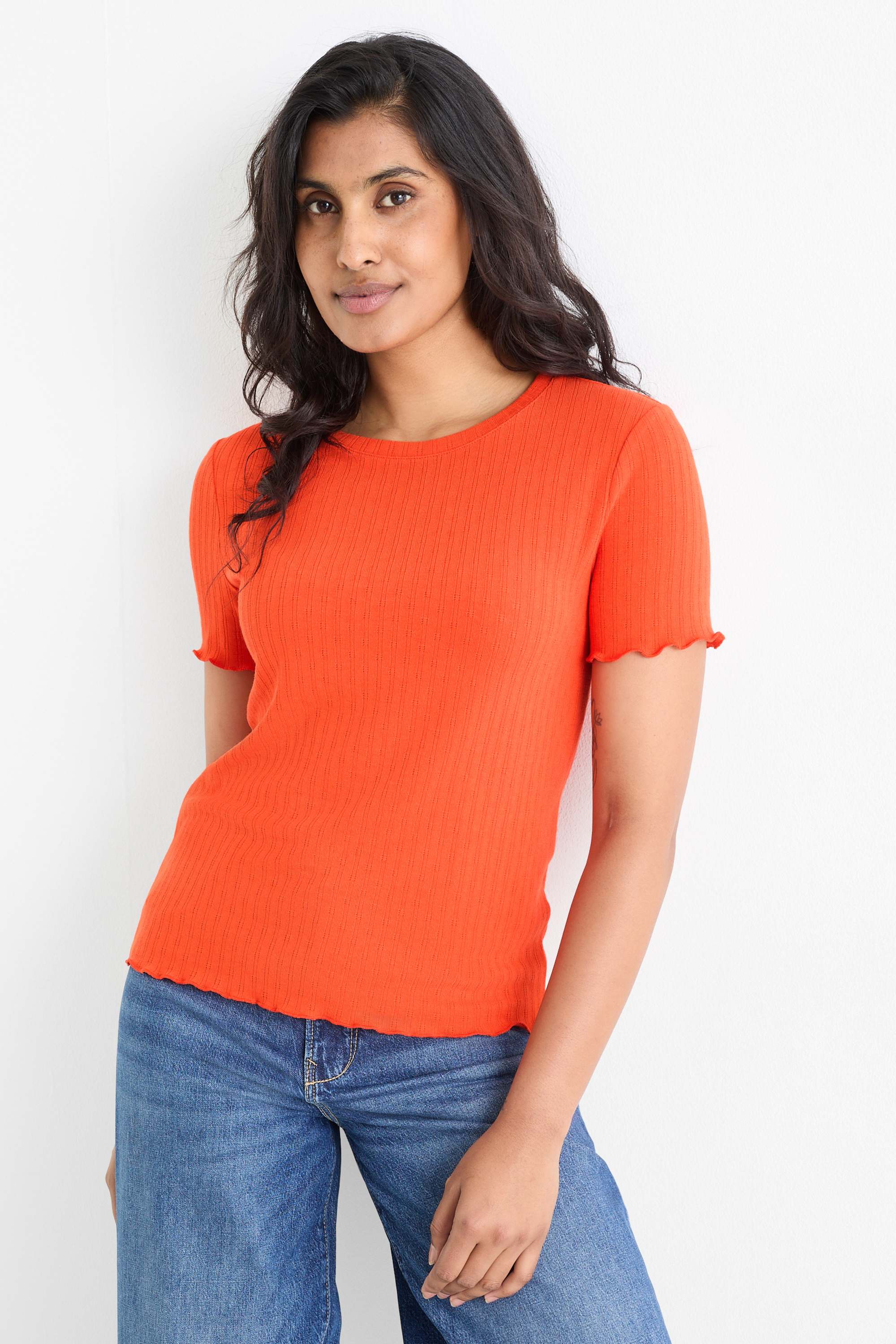 Pointelle T-shirt - regular fit orange