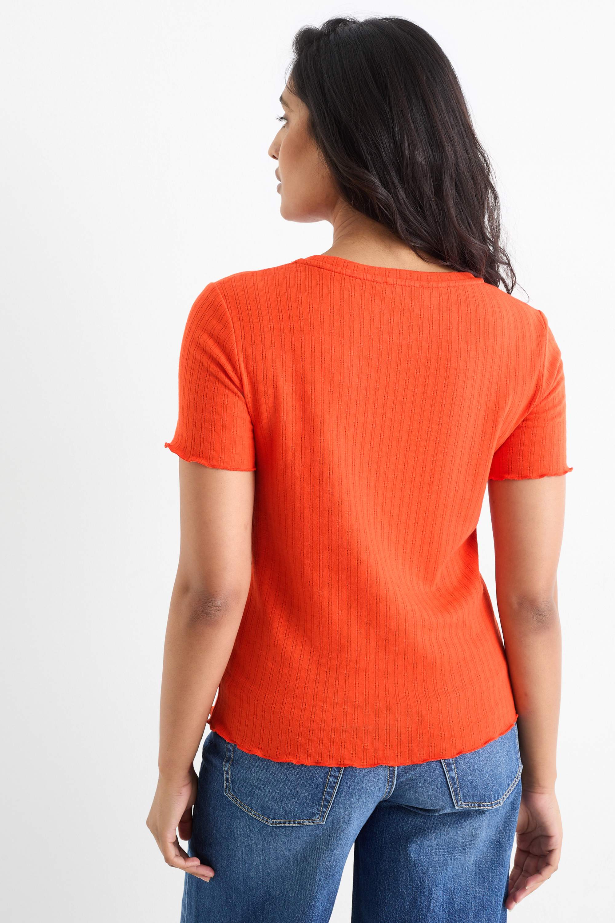 Pointelle T-shirt - regular fit orange