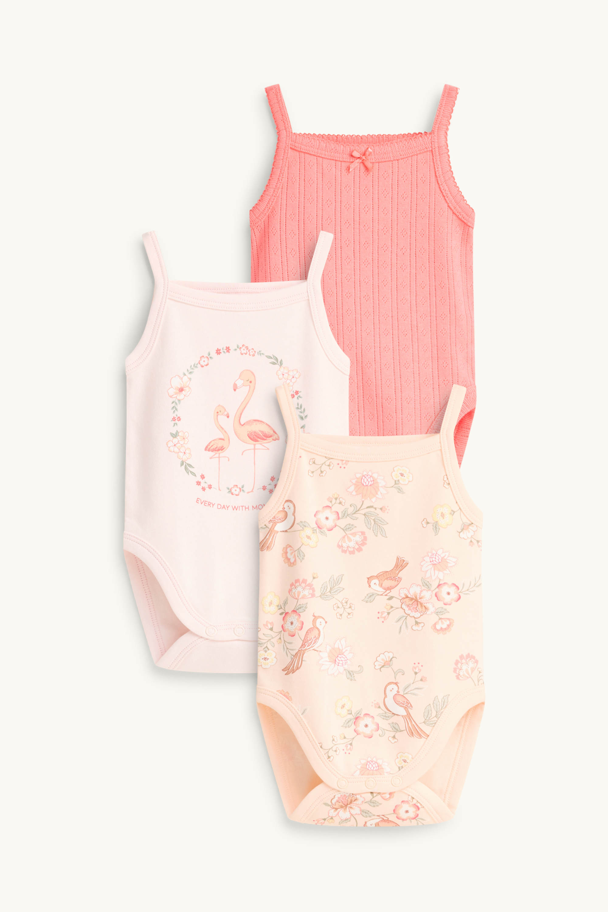 Multipack of 3 - little bird and flowers - baby bodysuit pink / rose